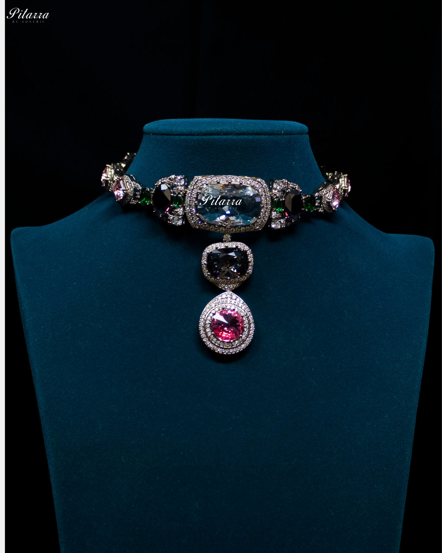 Clear, black and Pink Three  Crystal Choker Set