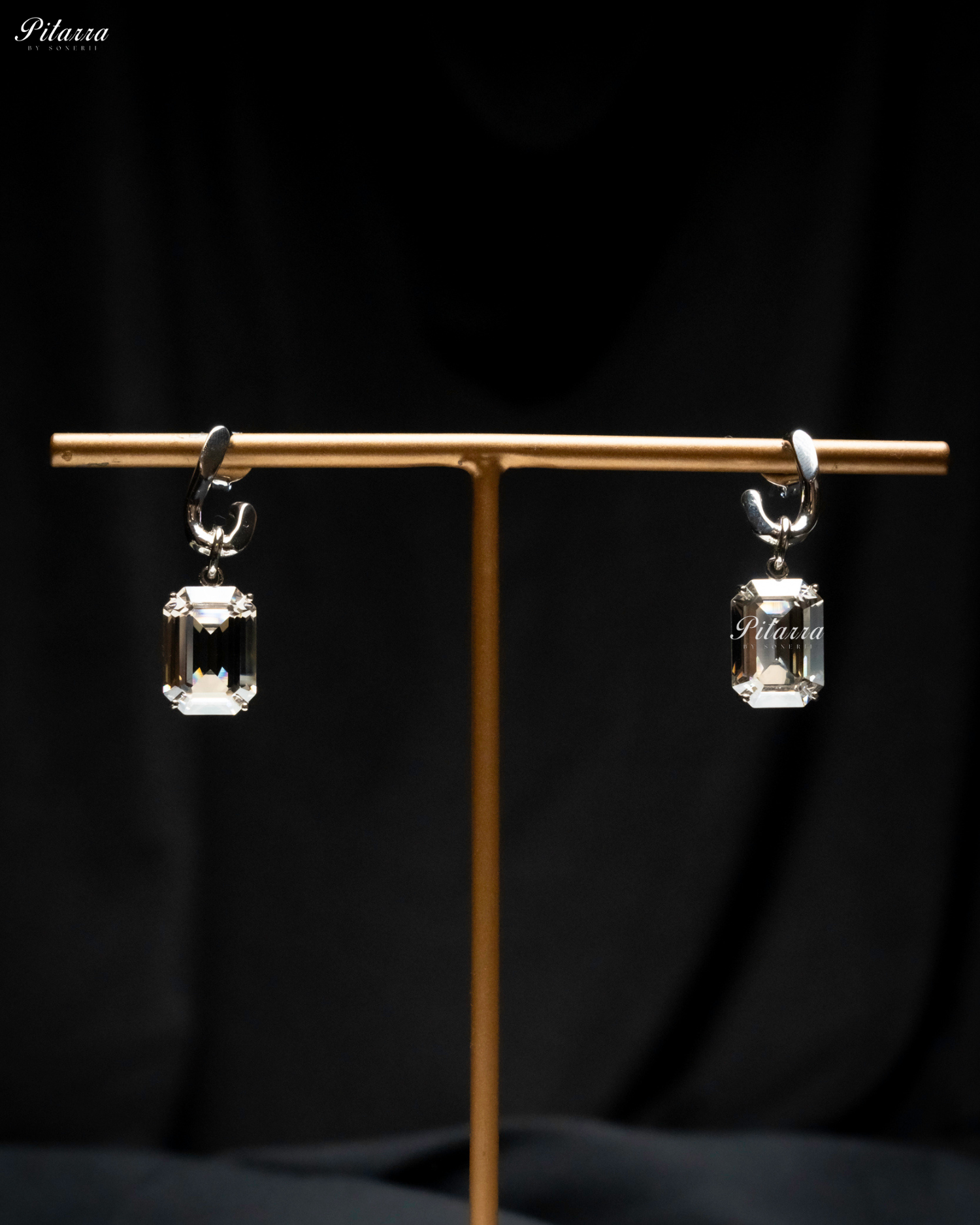 White Stone Rectangular Zircon Silver Crystal Earrings