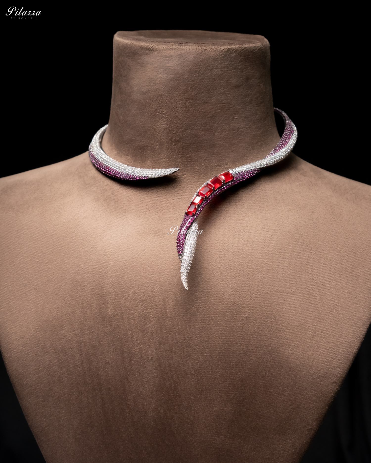 Red Stone Sleek CZ Choker Statement Necklace Set