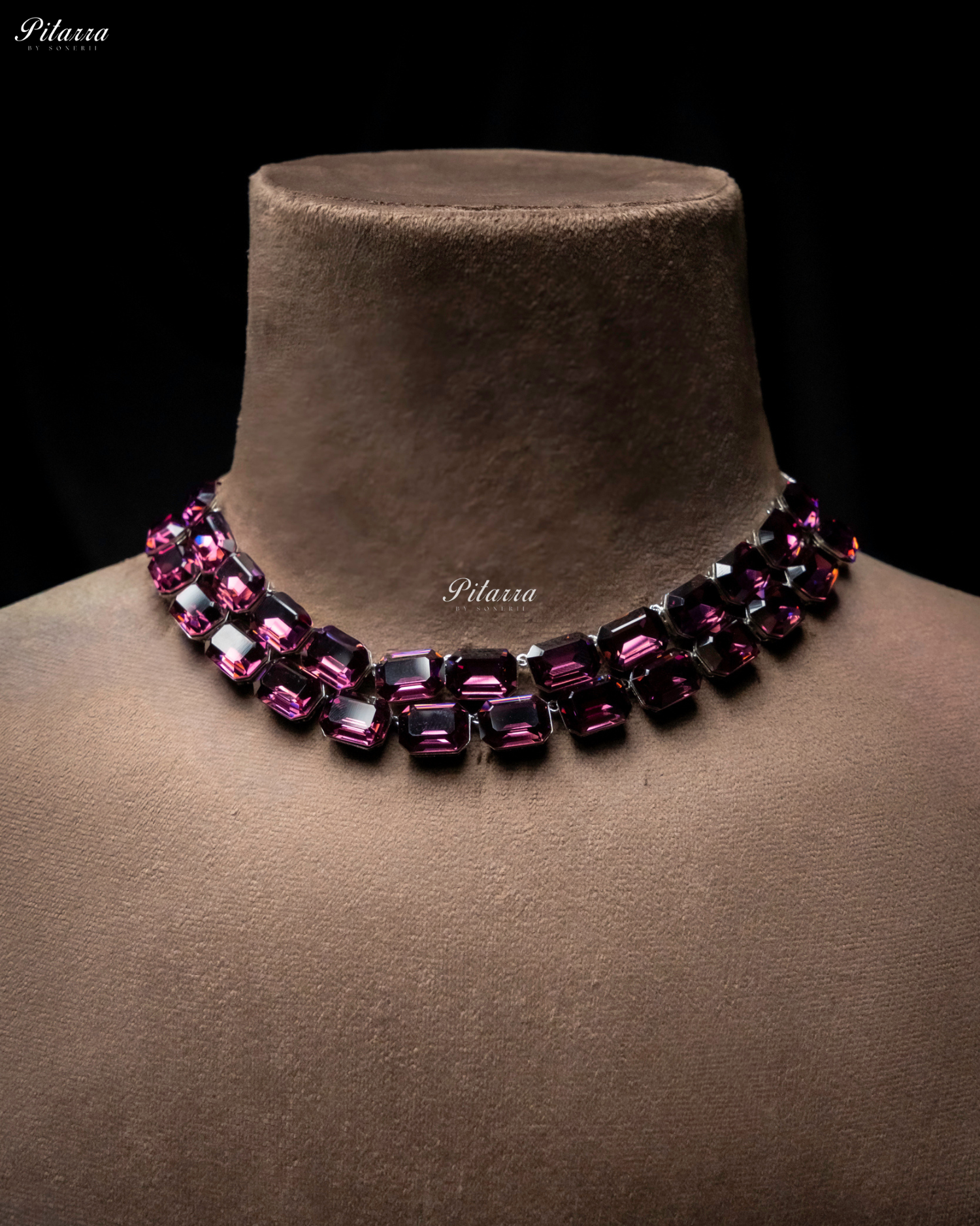 Octagon Cut Two Layer Amethyst Oversized Crystal Necklace