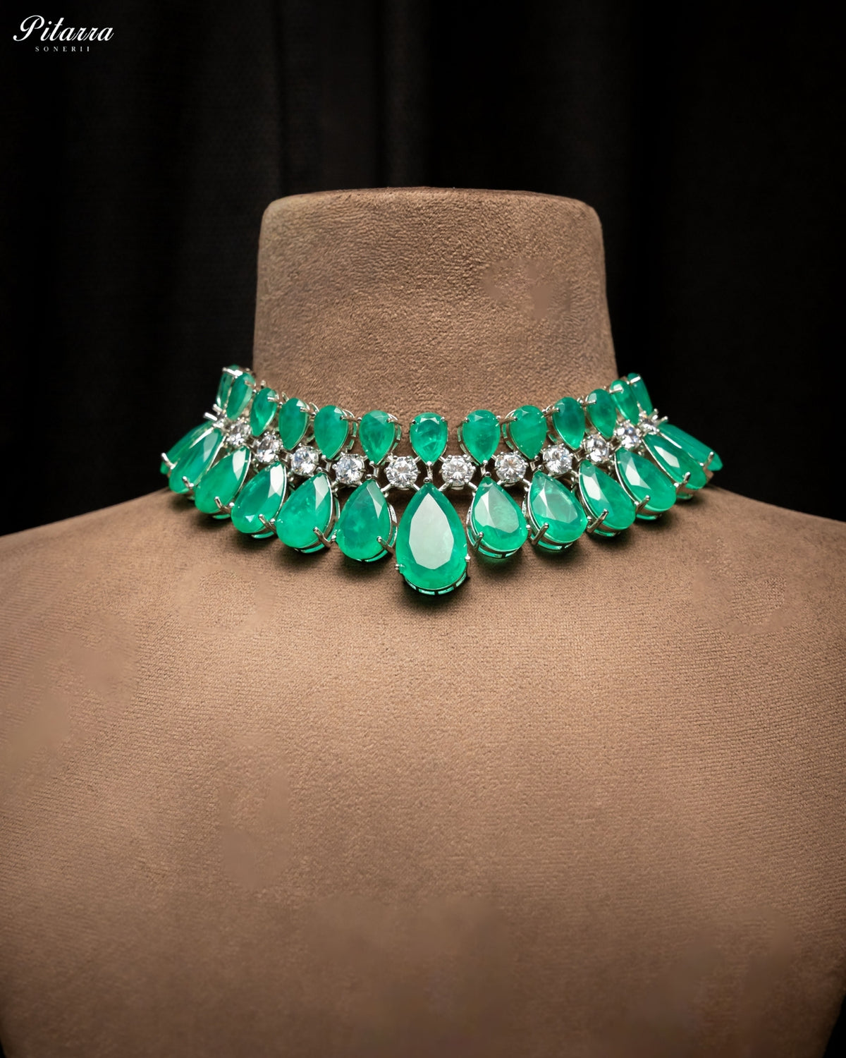 Mint Green Crystal Statement Choker Necklace Set
