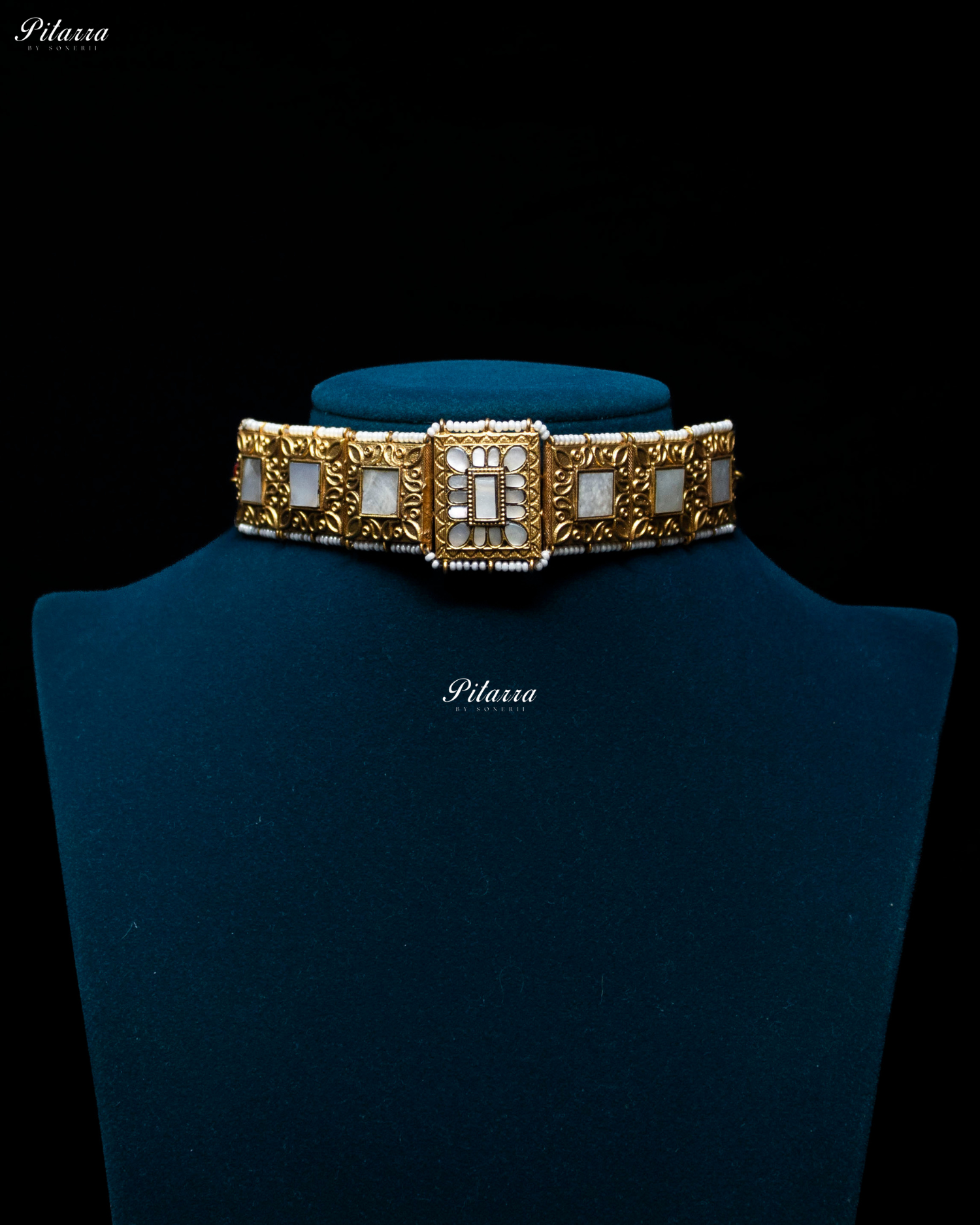 Square MOP Golden Tone Kundan Choker Set