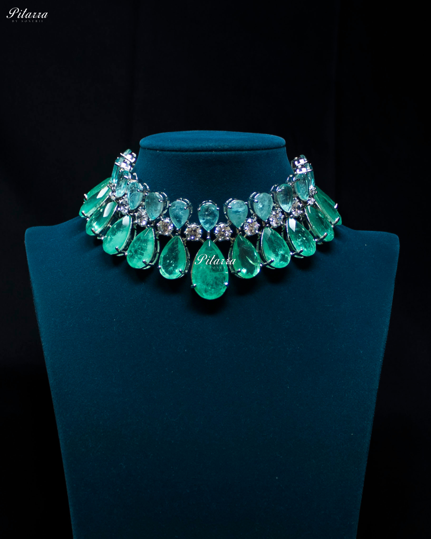 Two Tone Tear Drop Shaped Crystal Necklace Set