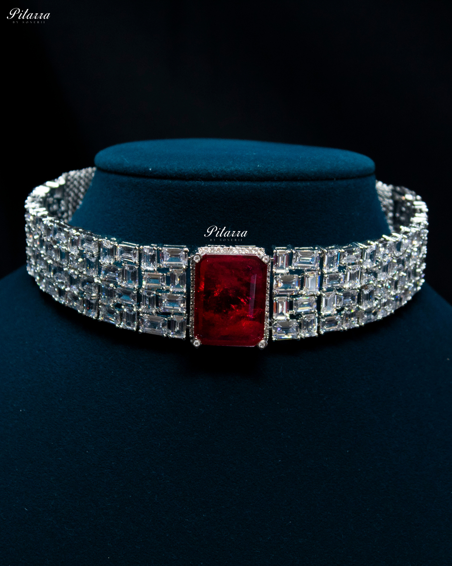 Ruby Red Stones Crystal Choker Set