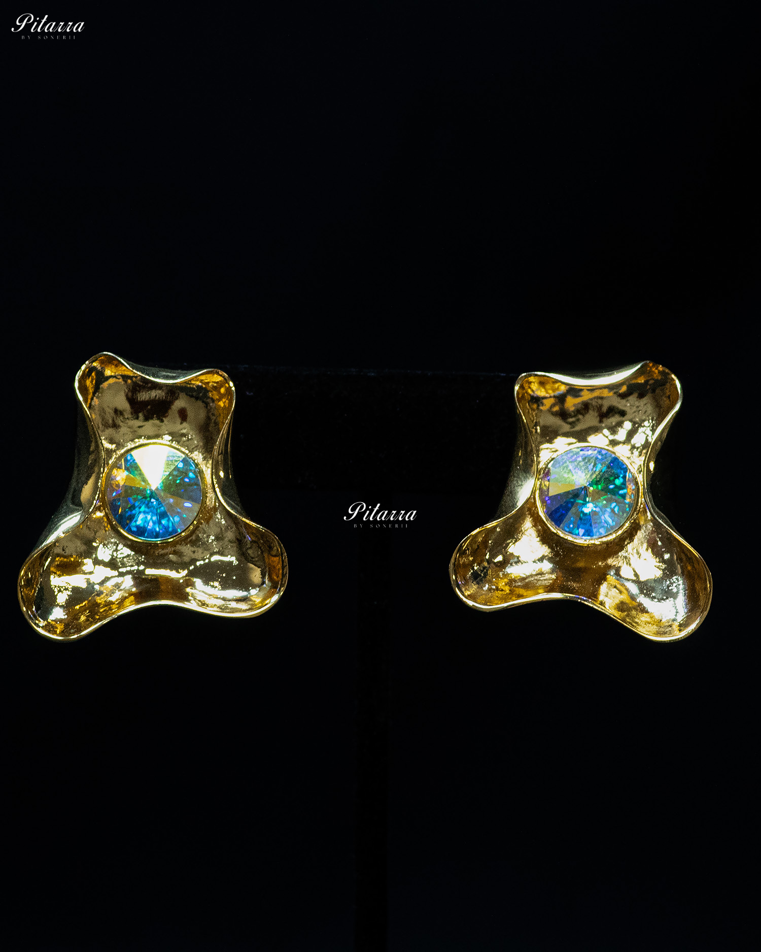 Blueish Stone Gold Plated Trendy Stud Earrings