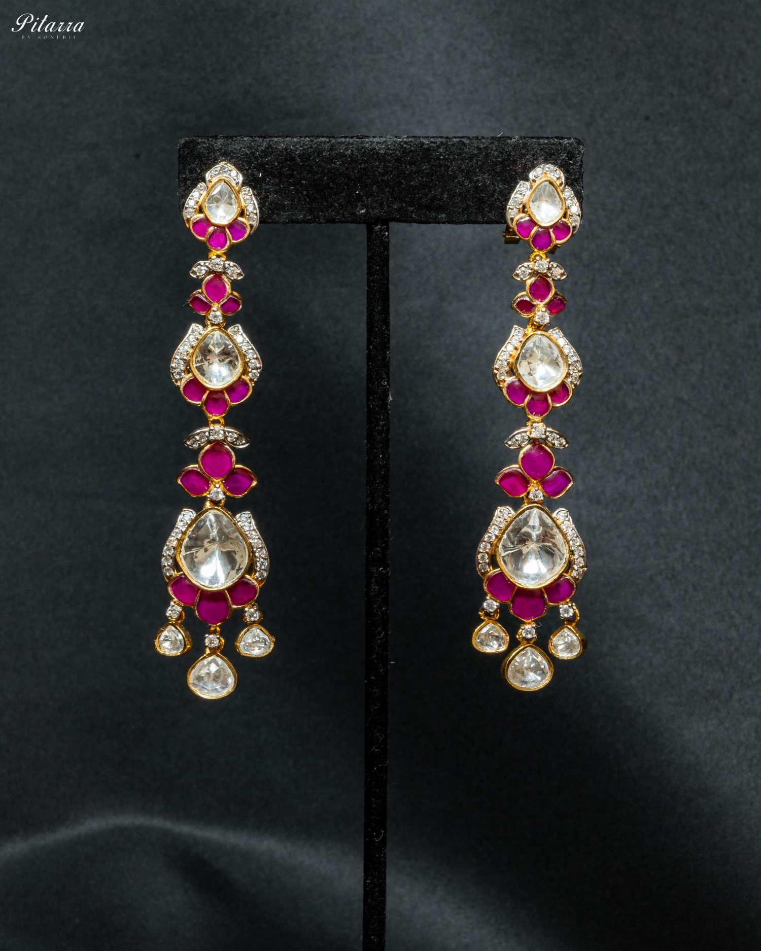 Gold Plated Pink Kundan Dangler Earrings