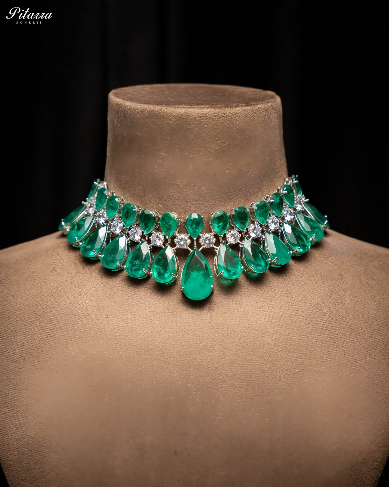 Emerald Green Crystal Statement Choker Necklace Set