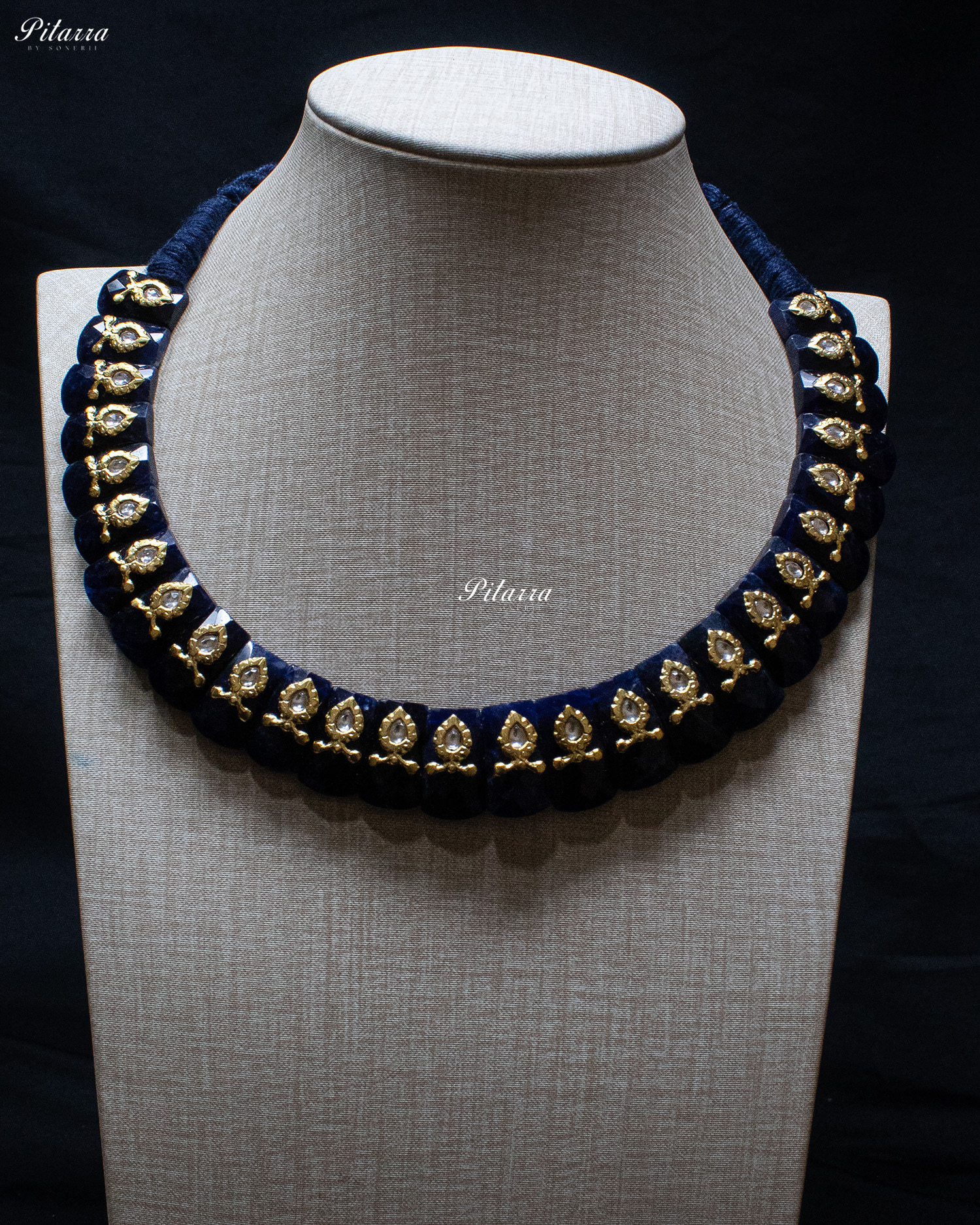 Luxurious Blue Stone Antique 92.5 Silver Necklace Set