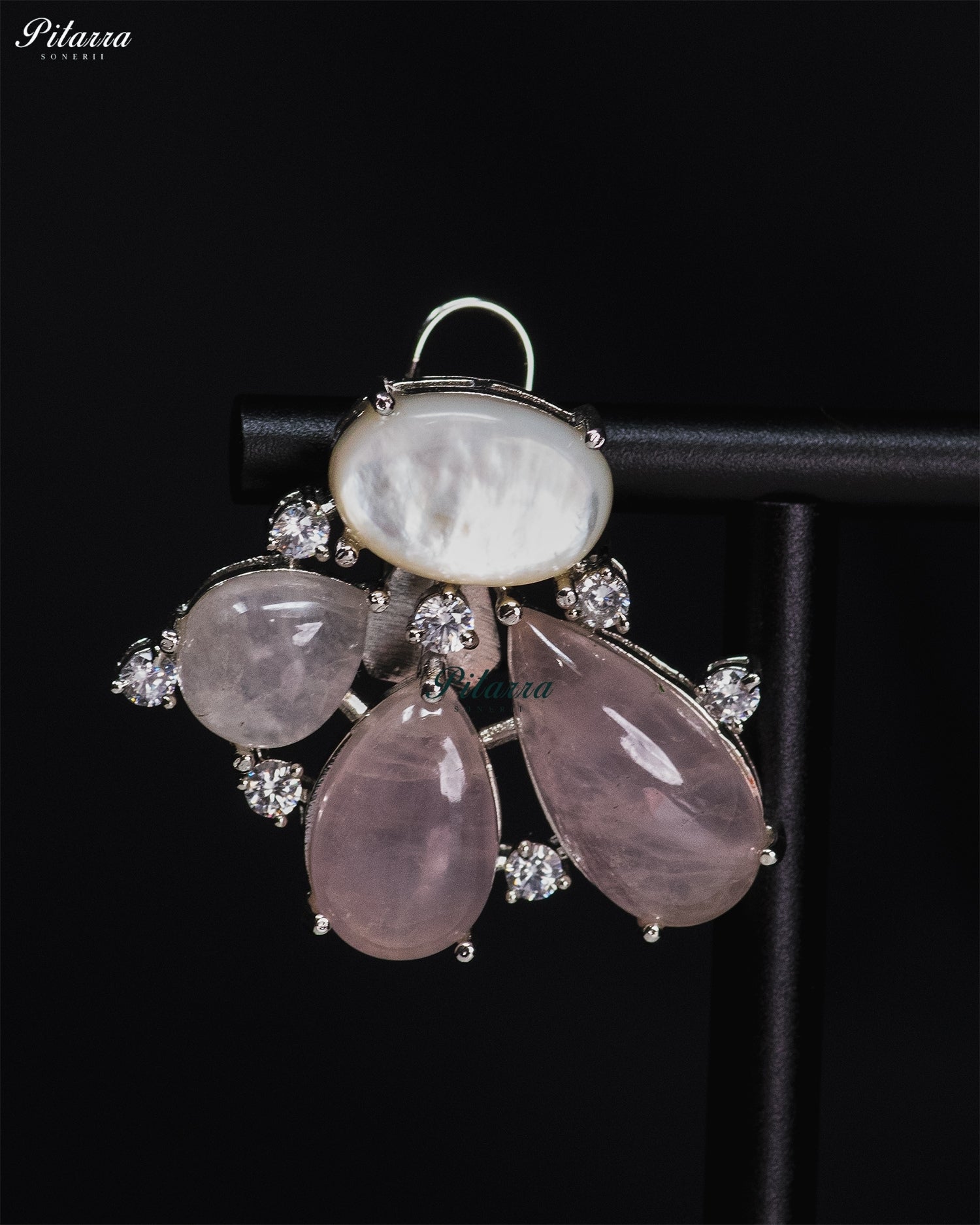 Pink Crystal Floral Stud Earrings