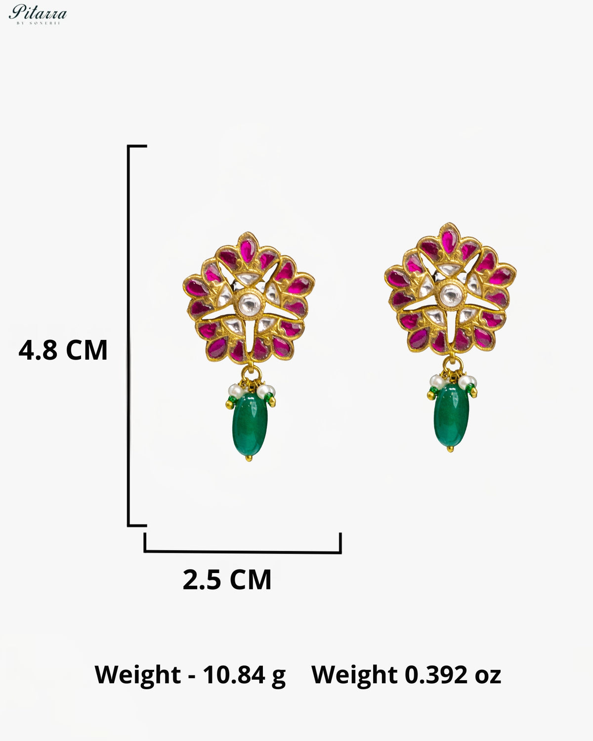 Pink Floral Green Bead Kundan Necklace Set
