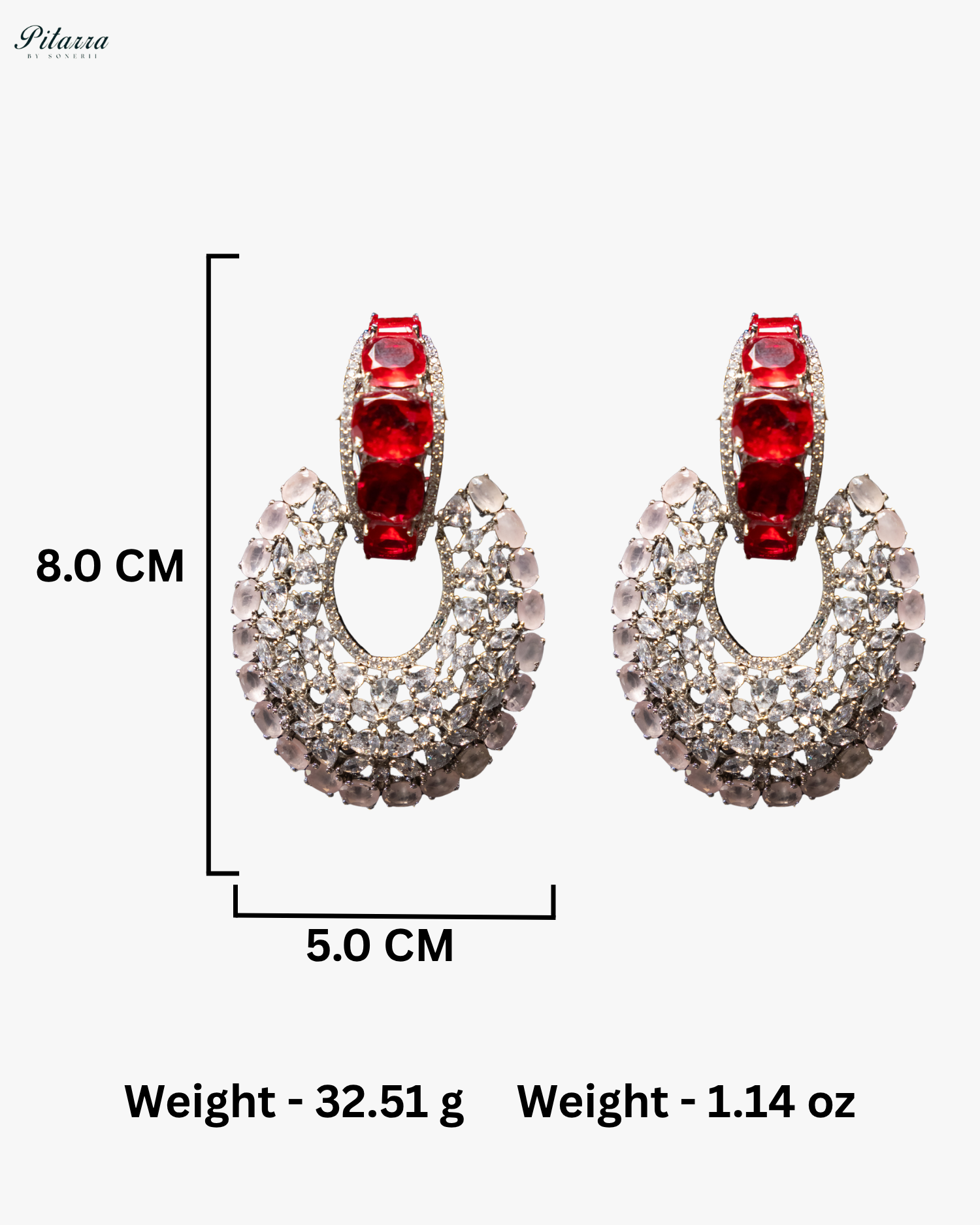 Red Stone White and pink Layer Cubic Zirconia Dangler Earrings
