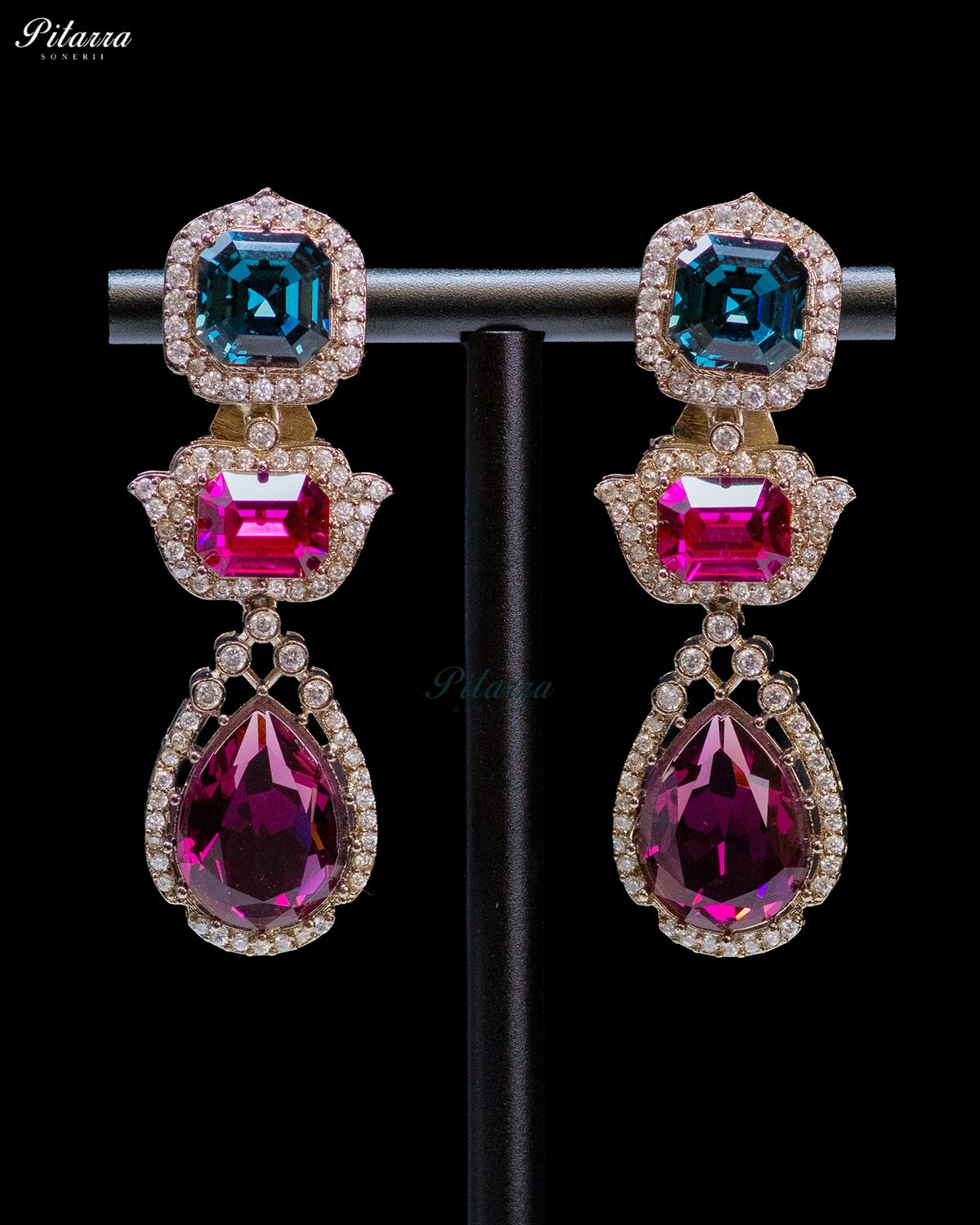 Ruby Pink Multicolor Crystal Pendant Necklace Set