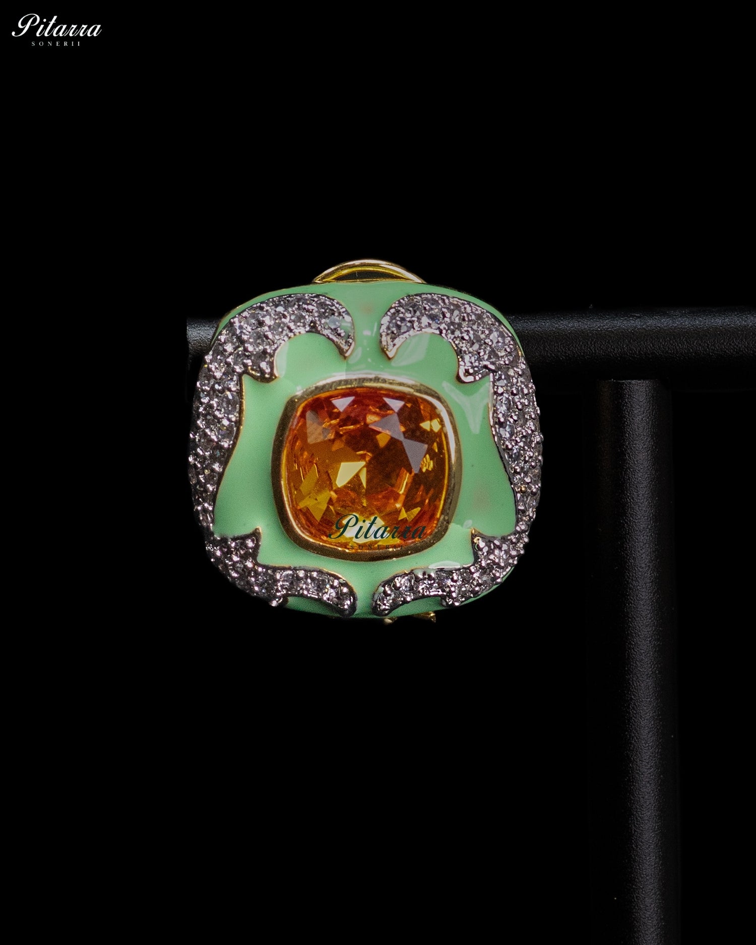Mint Amber Crystal Statement Earrings