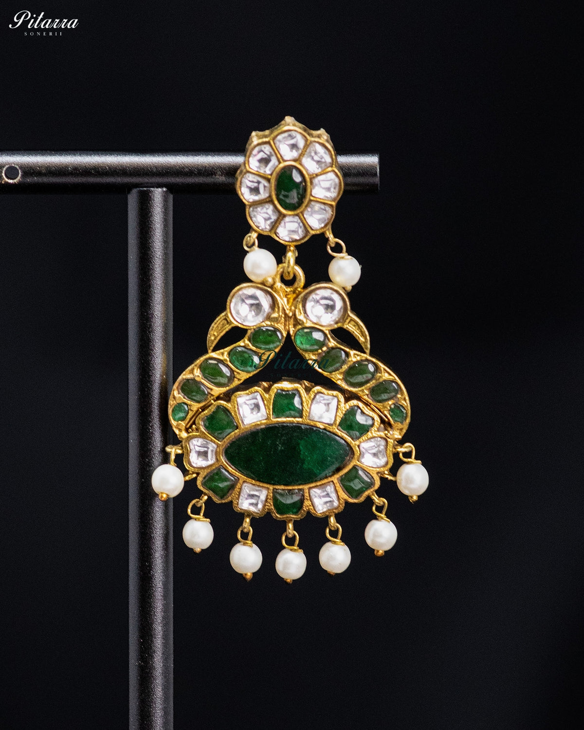 Emerald Green Pearl Kundan Drop Earrings