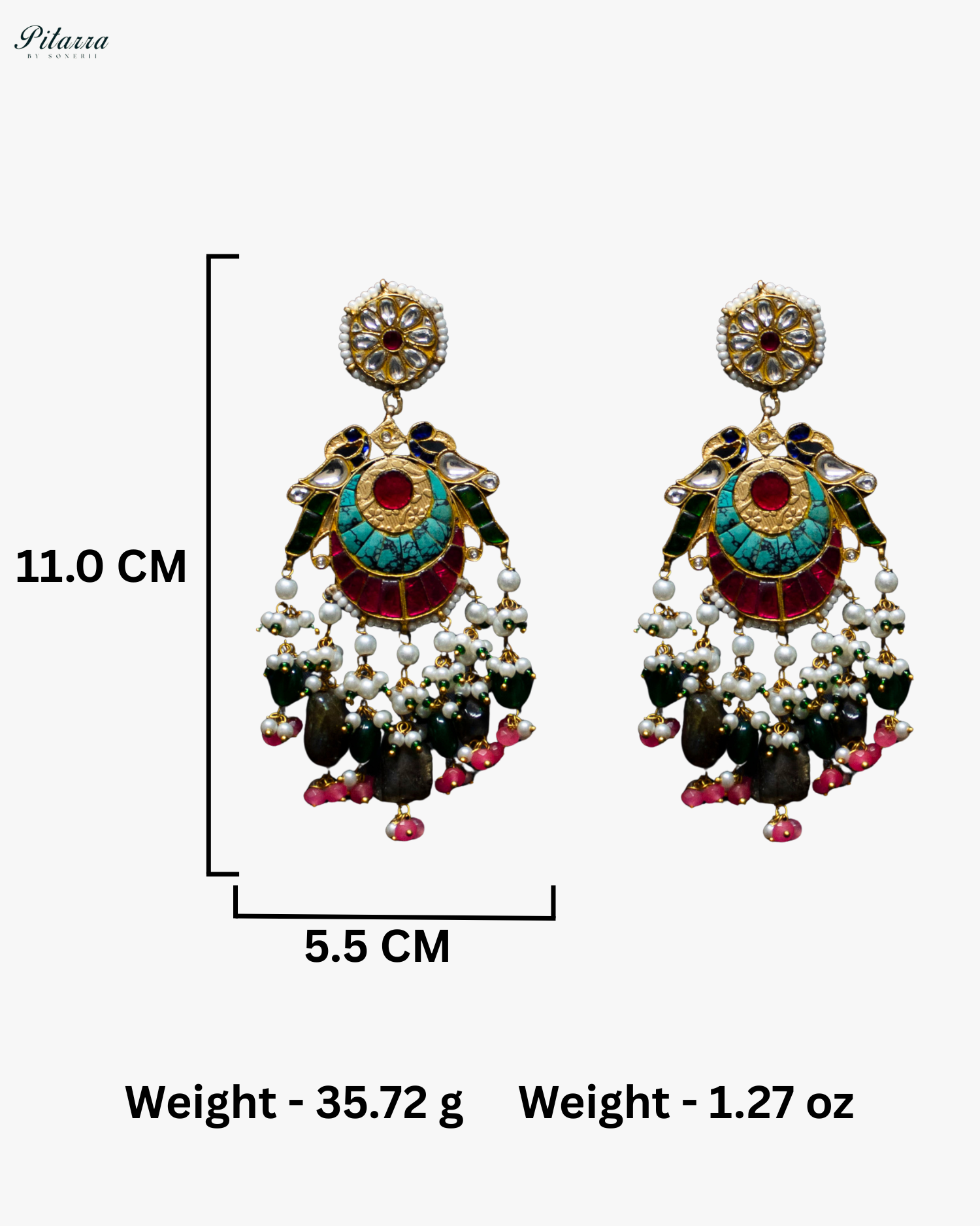 Multicolor Bird Emerald Pearls Kundan Dangle Earrings