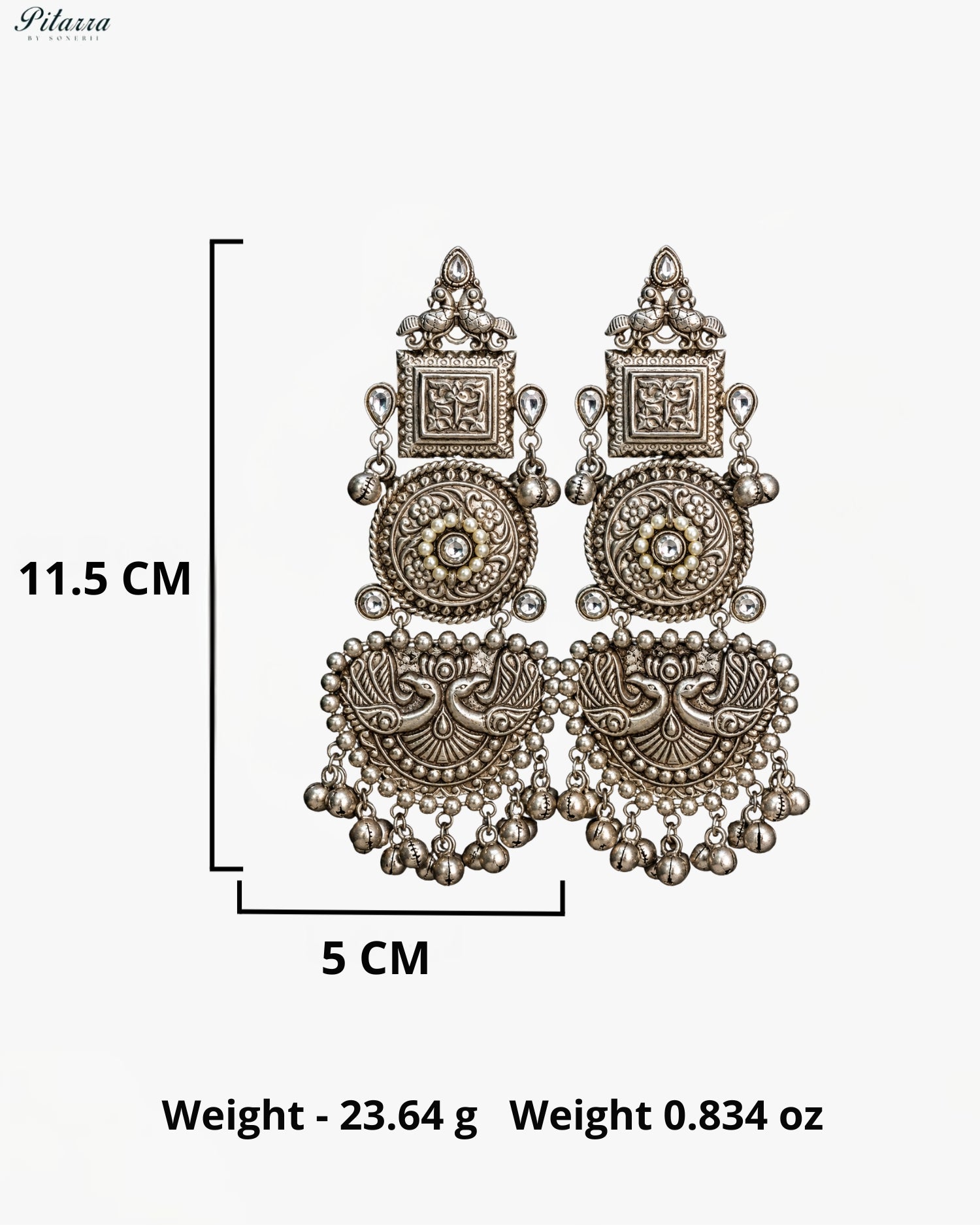Pearl Peacock Silver Look-Alike Heritage Statement Earrings