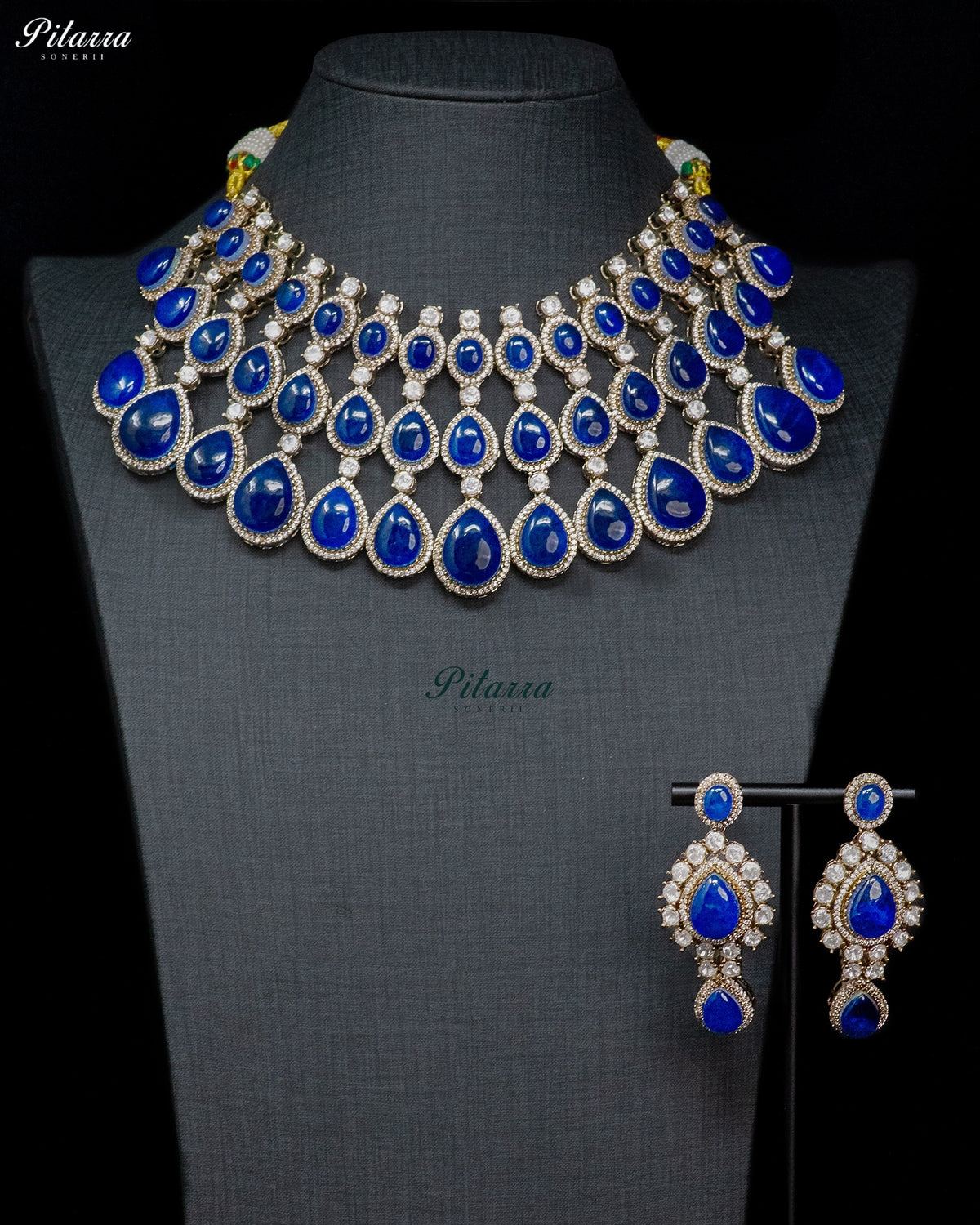 Blue Teardrop Kundan Choker Set