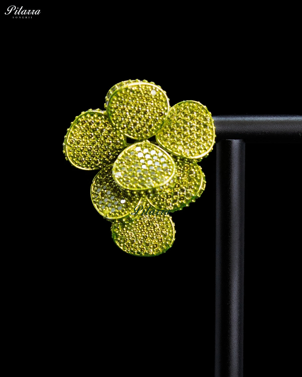 Lime Green Crystal Floral Cluster Statement Stud Earrings