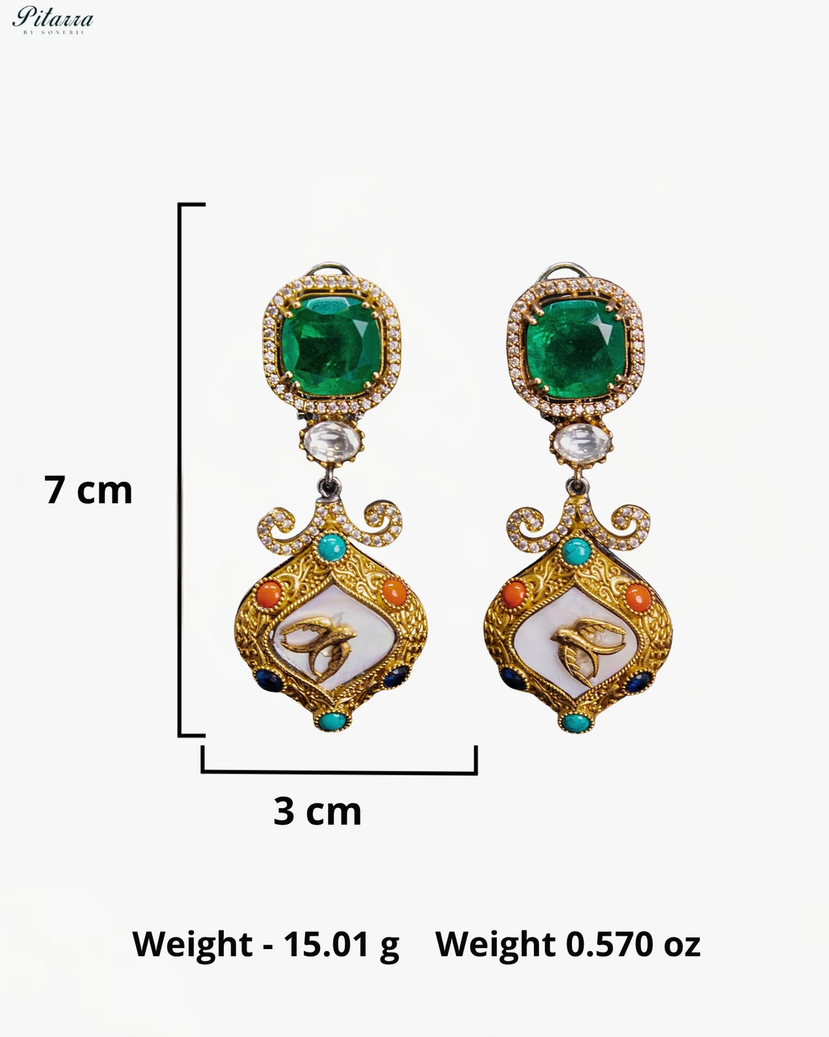 Emerald Green Crystal Kundan Style Gold Tone Traditional Designer Dangler Earrings