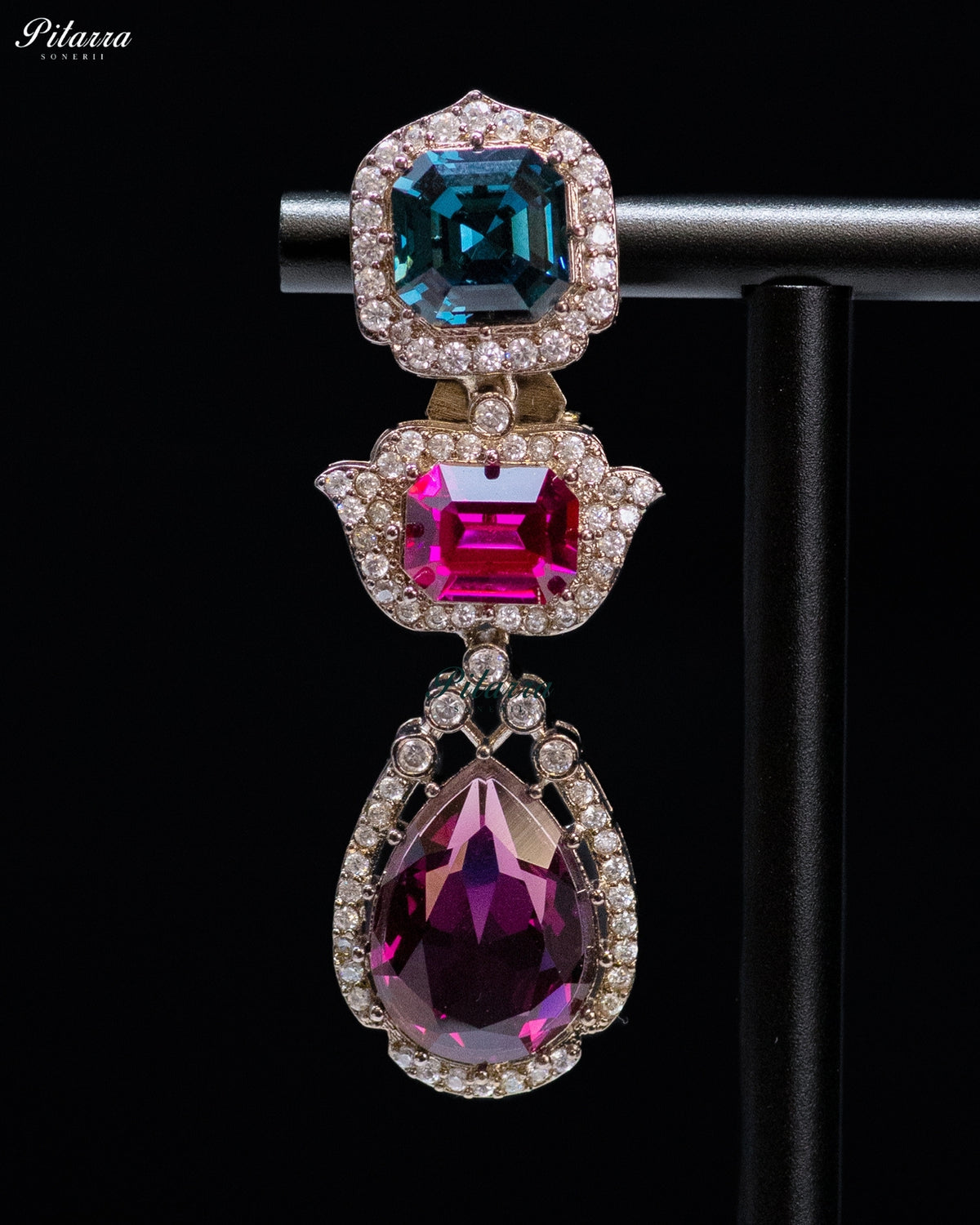 Ruby Pink Multicolor Crystal Pendant Necklace Set