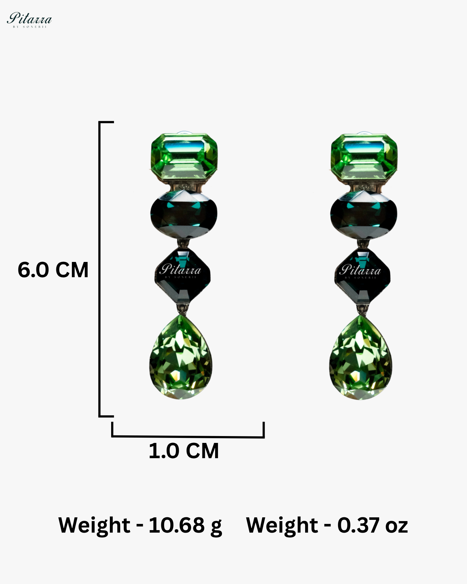 Green Emerald Stone Studded Geometric Crystal Drop Earrings