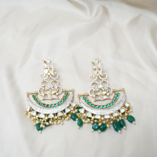 Green Emerakd Chandbali Earrings