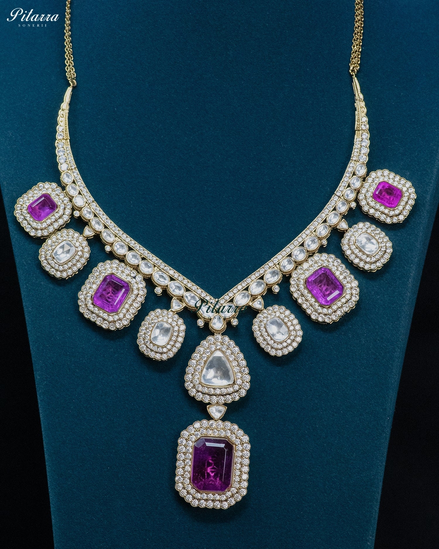 Purple Square Kundan Necklace Set