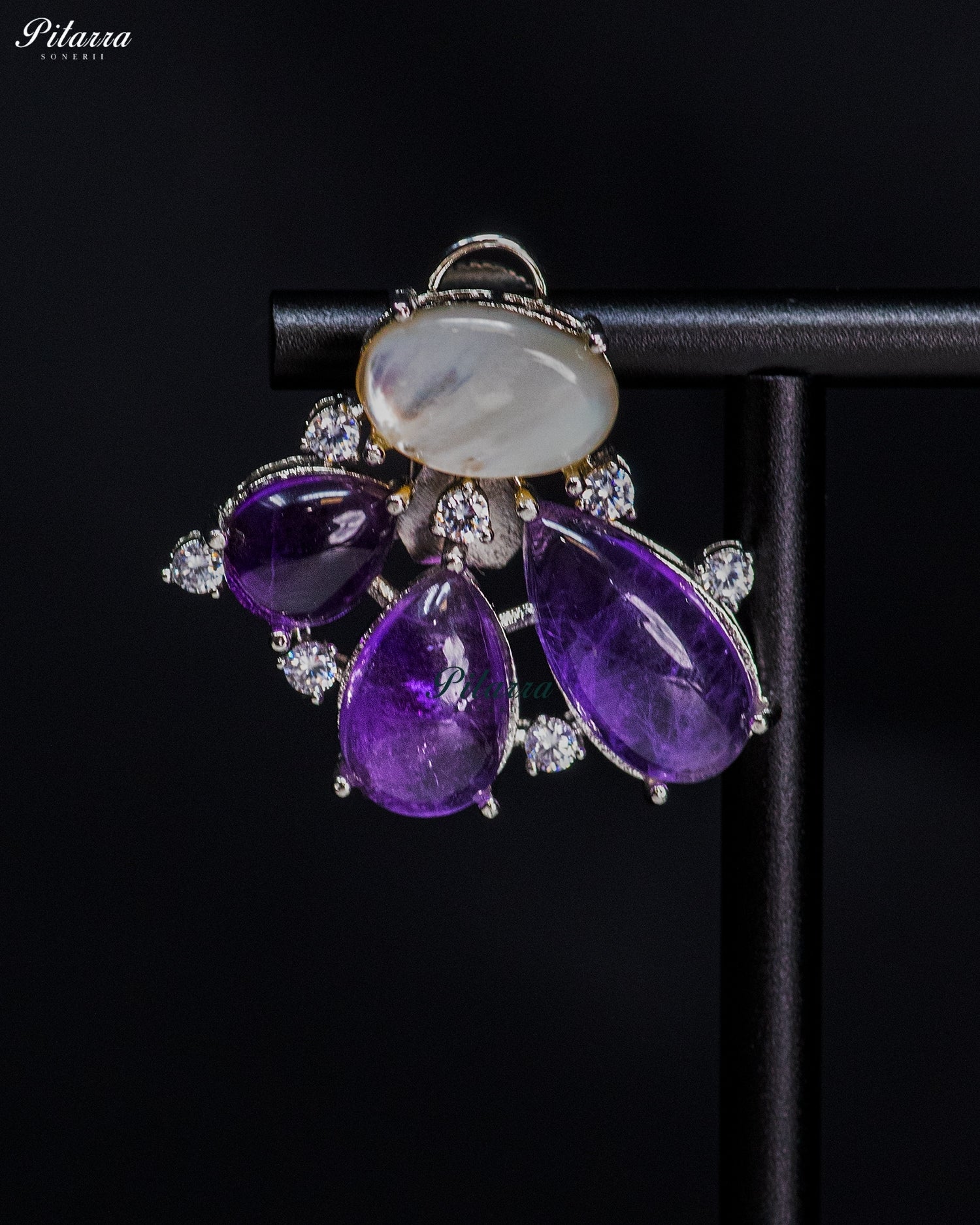 Purple Crystal Floral Stud Earrings
