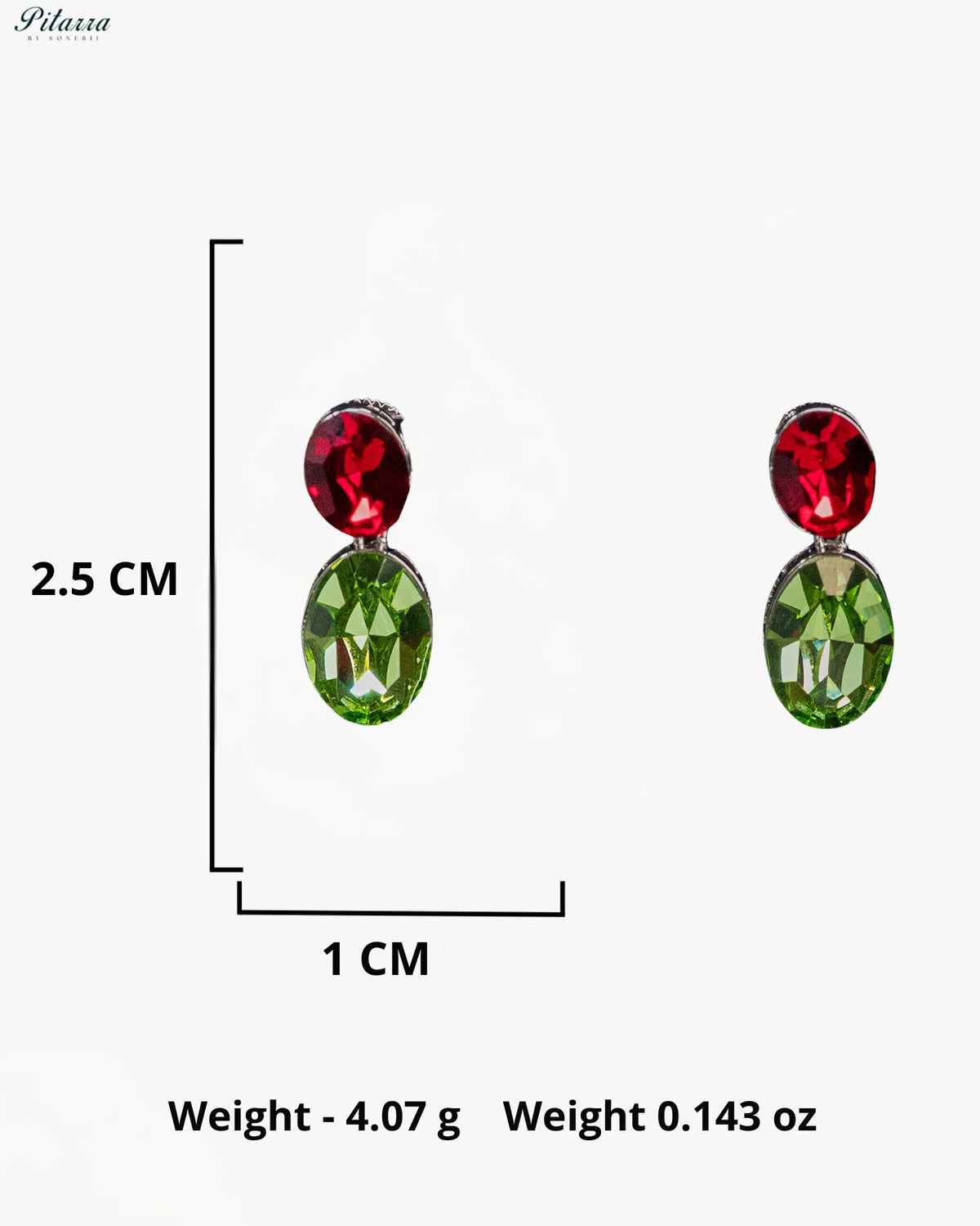 Ruby Red and Green Crystal Oval Drop Earrings