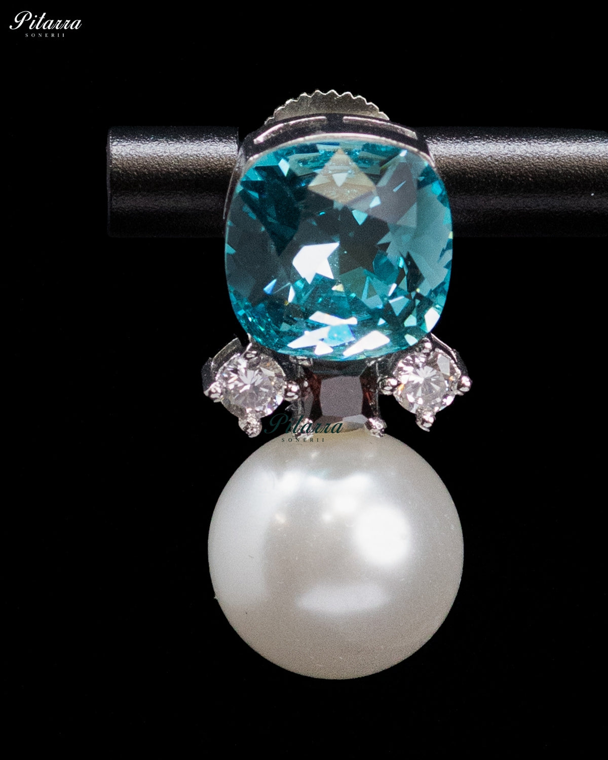 Aqua Blue Crystal Pearl Drop Earrings