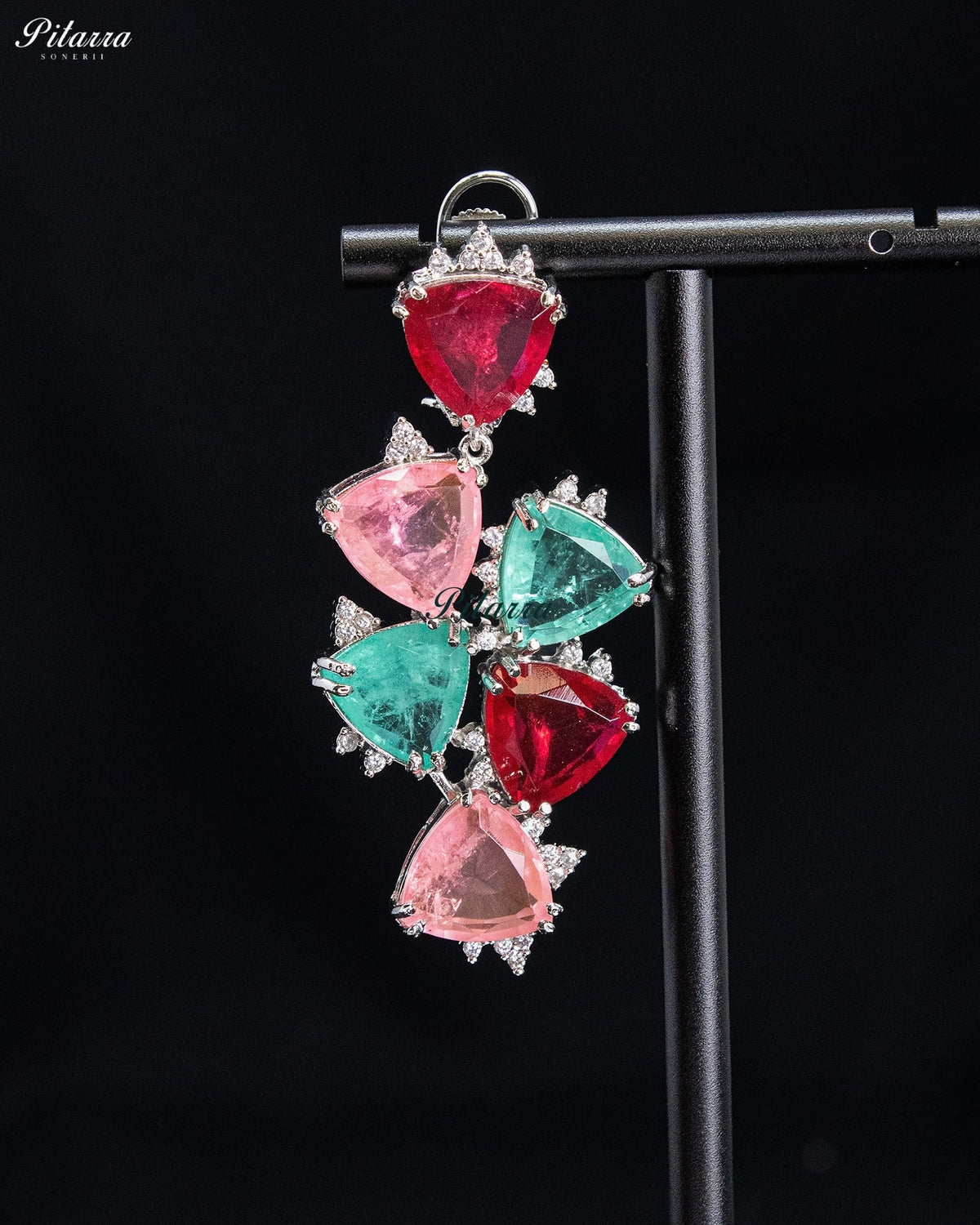 Multicolor Trillion-Cut Gemstone Statement Drop Earrings