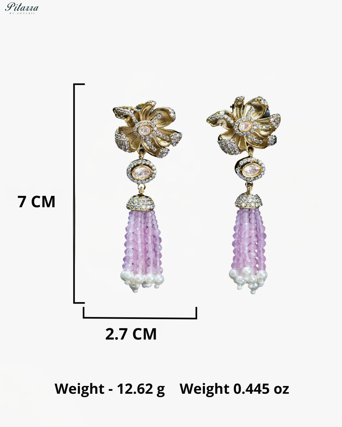 Light Pink Gold Floral Pink Tassel Necklace Set