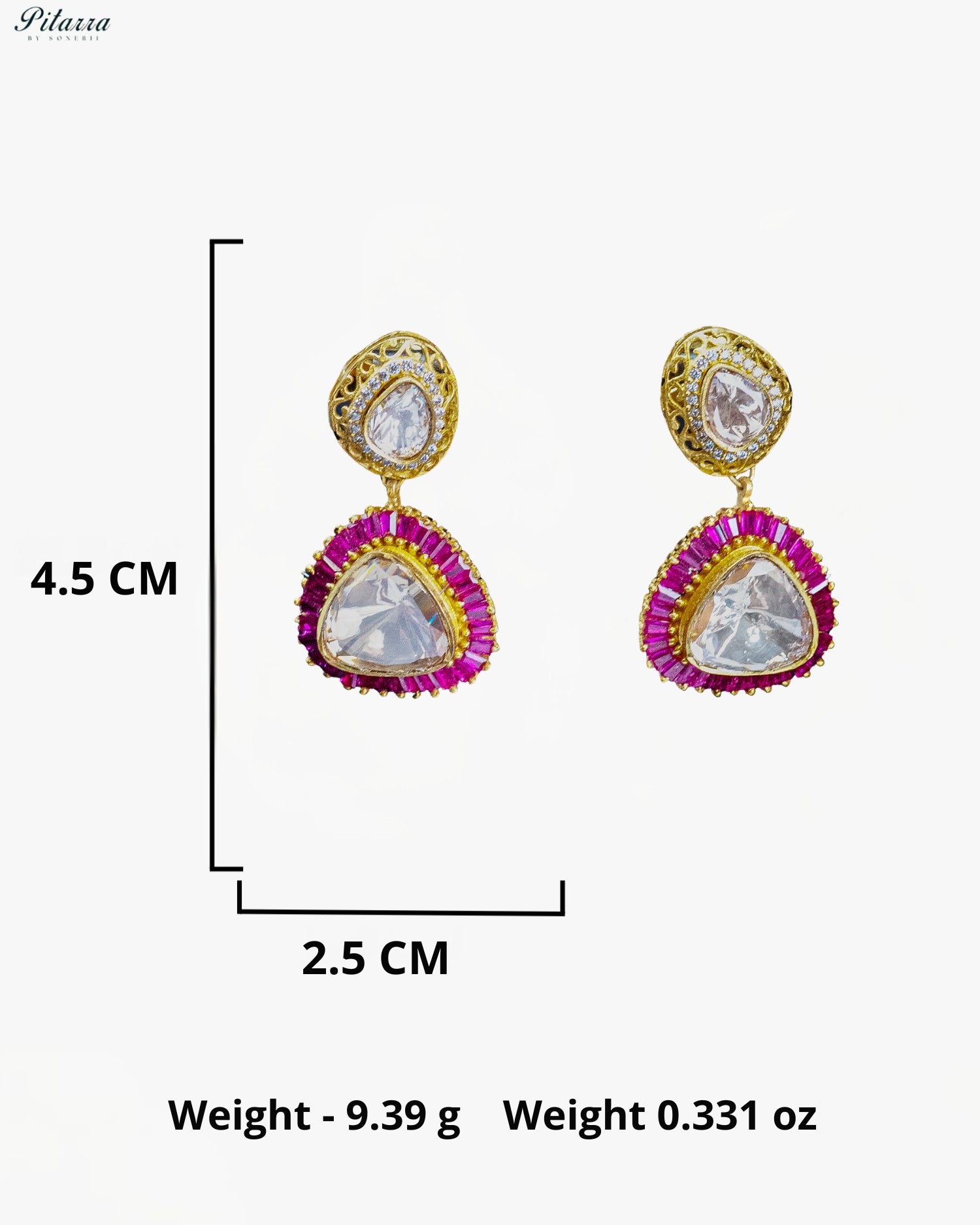 Gold Teardrop Pink Border Necklace Set