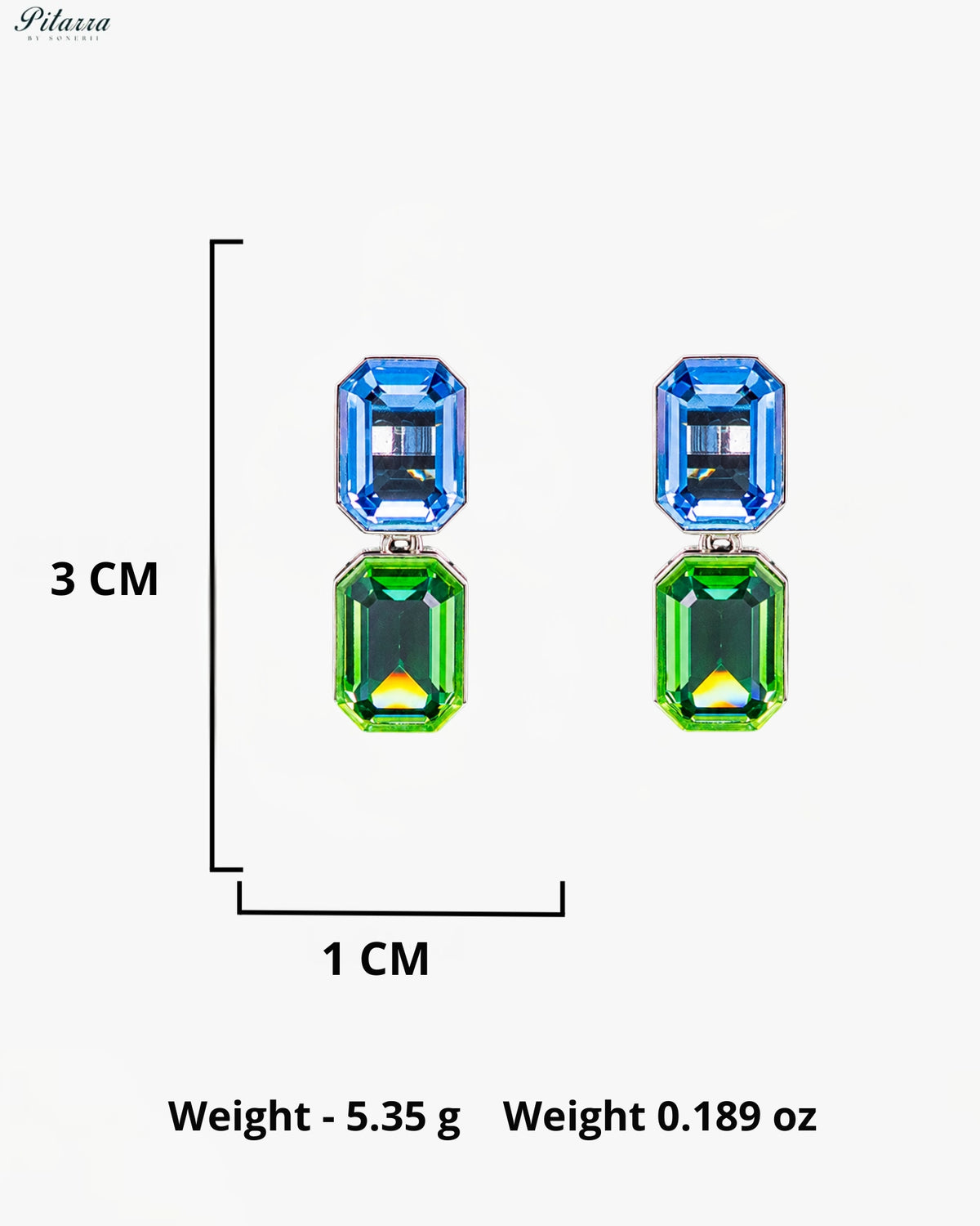 Blue and Green Emerald Cut Crystal Drop Earrings