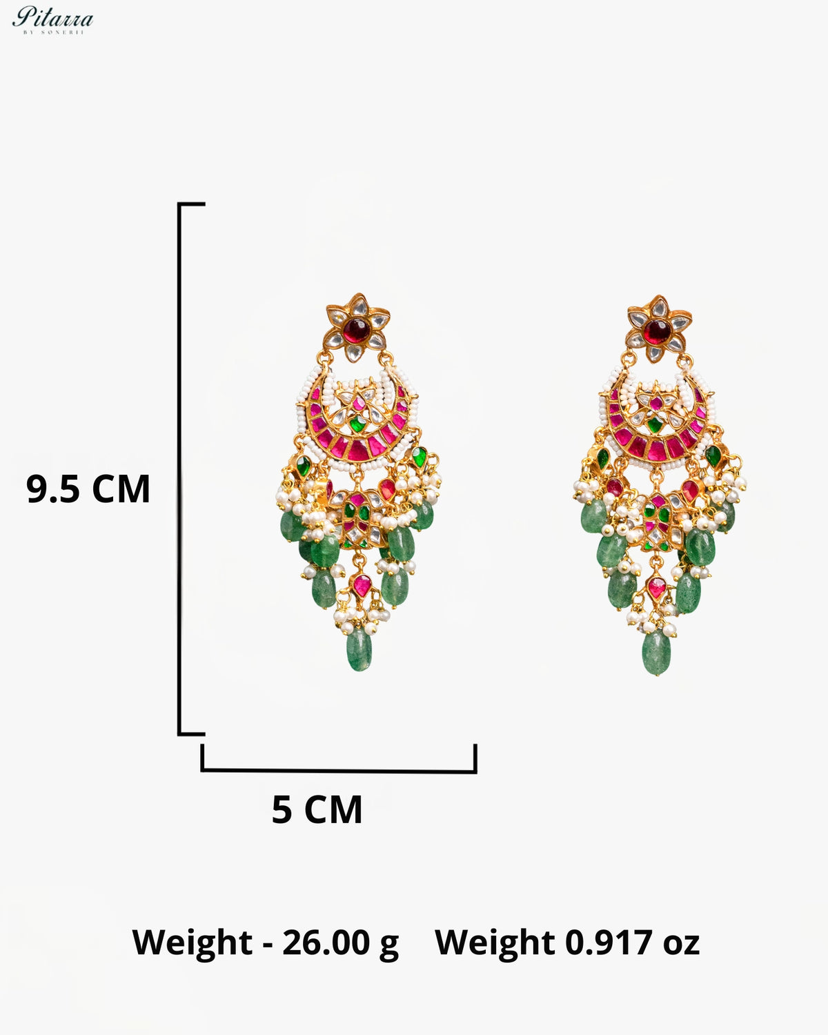 Pink Green Pearl Floral Kundan Chandbali Earrings