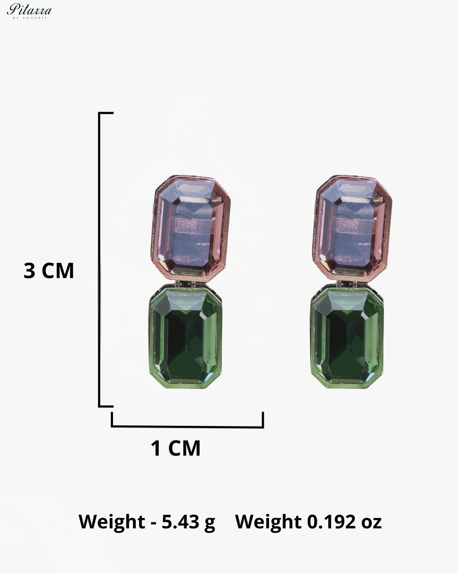Pink and Green Emerald-Cut Crystal Drop Earrings