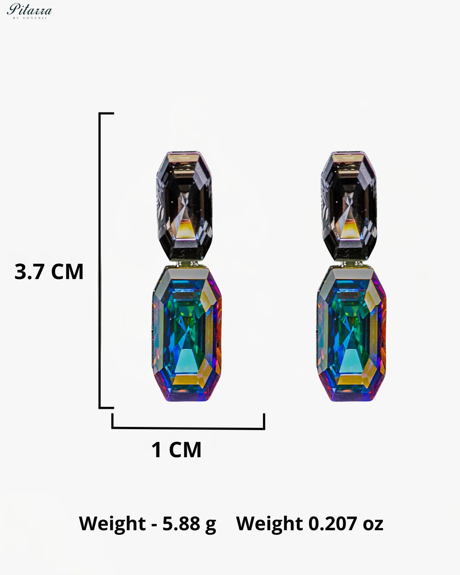 Smoky Grey and Multicolor Emerald-Cut Crystal Drop Earrings