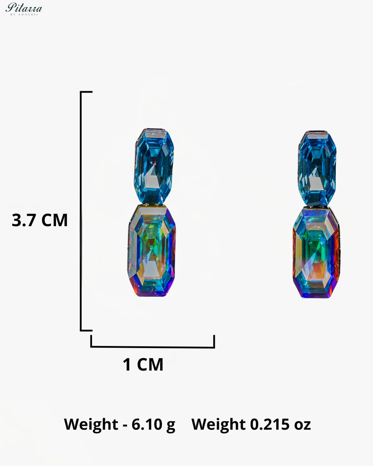 Blue and Multicolor Emerald-Cut Crystal Drop Earrings