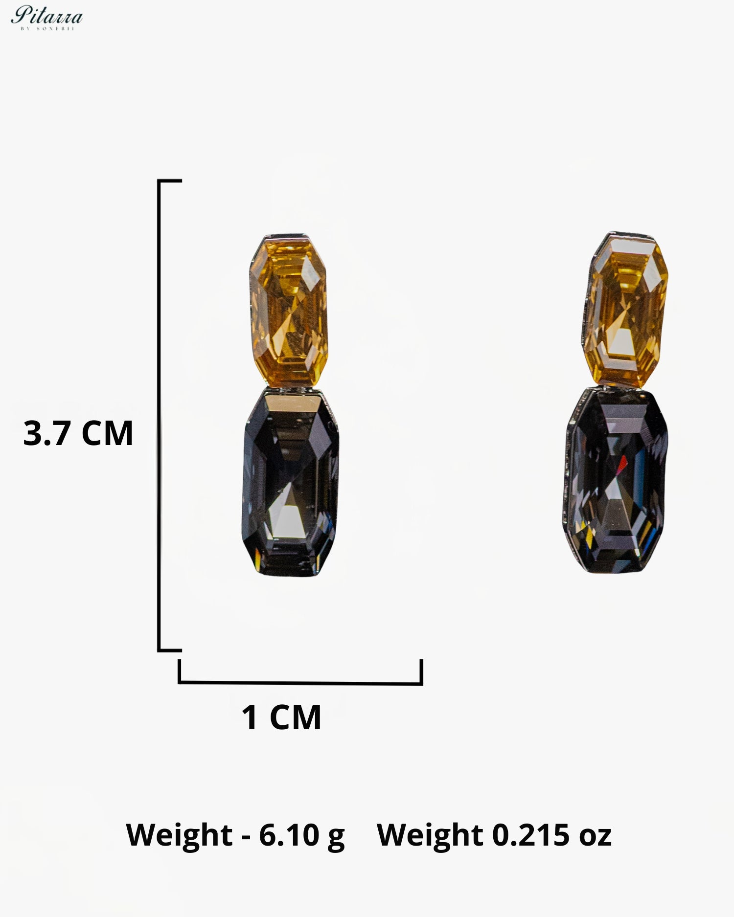 Golden Yellow and Smoky Grey Emerald-Cut Crystal Drop Earrings