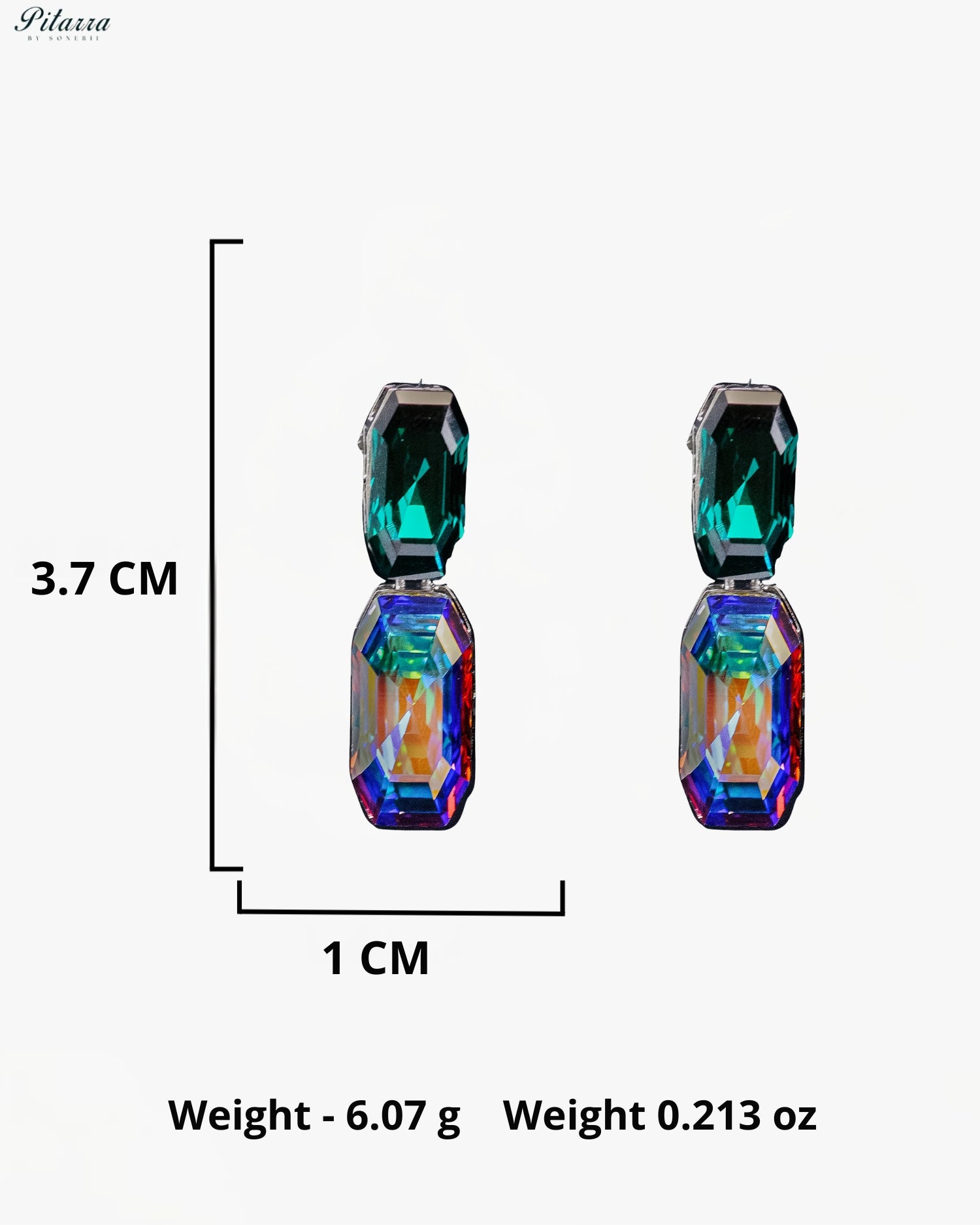 Emerald Green and Multicolor Emerald Cut Crystal Drop Earrings