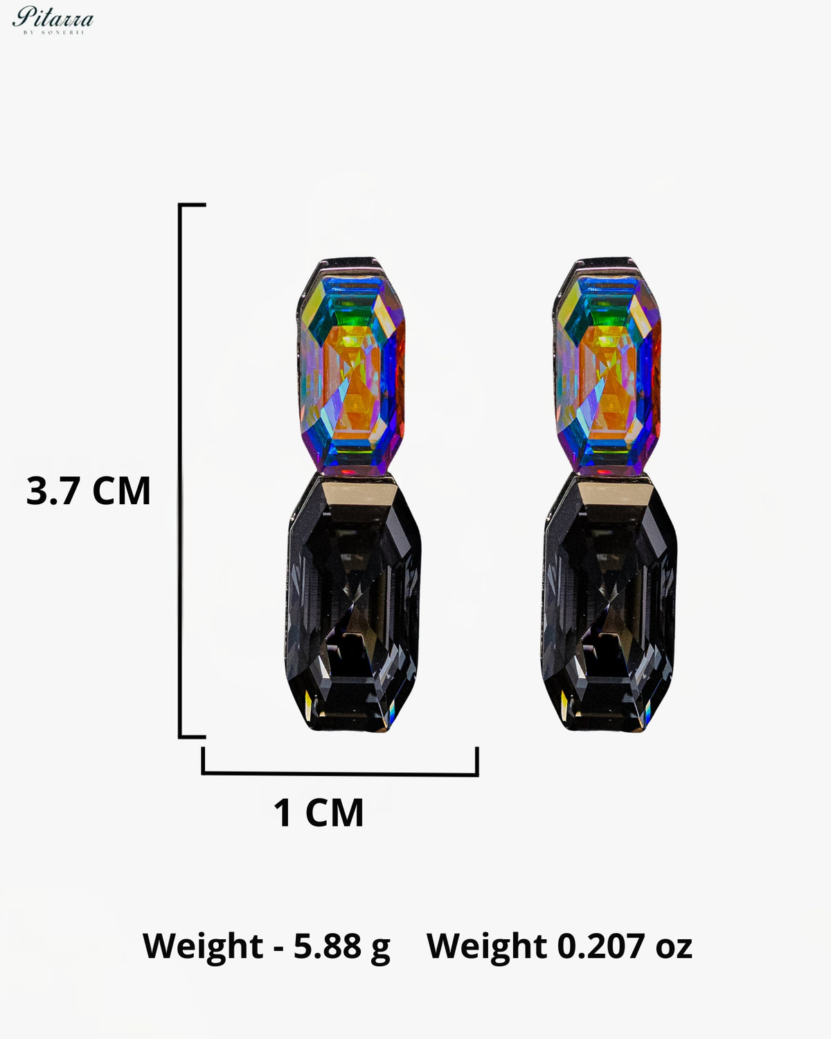 Multicolor and Black Emerald Cut Crystal Drop Earrings