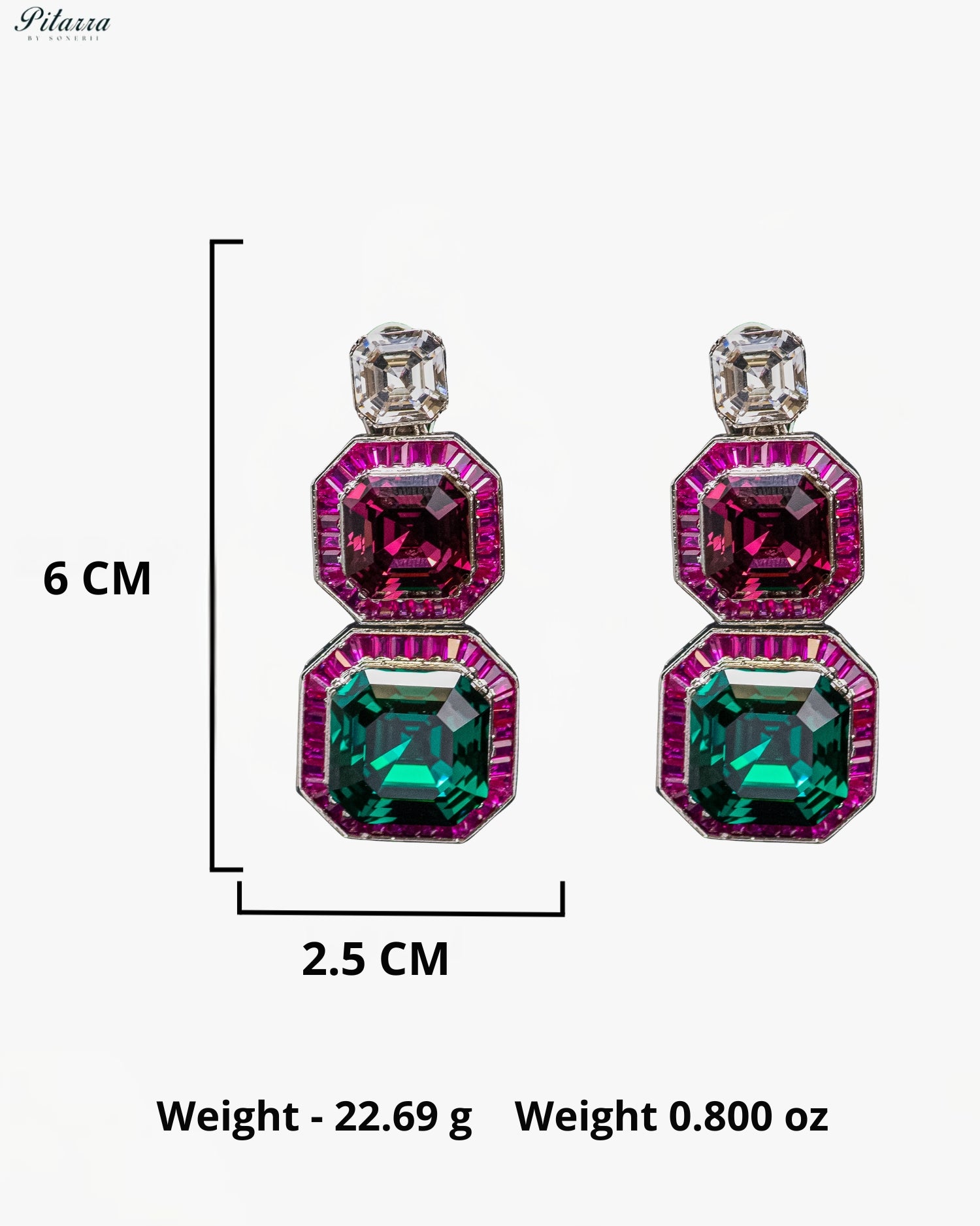 Pink and Green Crystal Geometric Statement Earrings