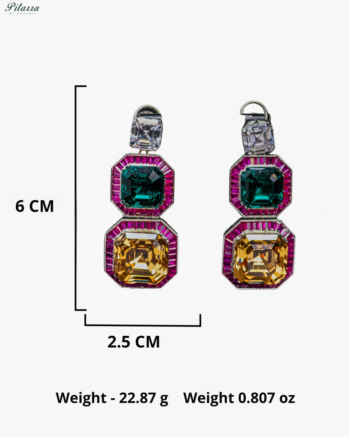 Green and Multicolor Crystal Geometric Statement Earrings