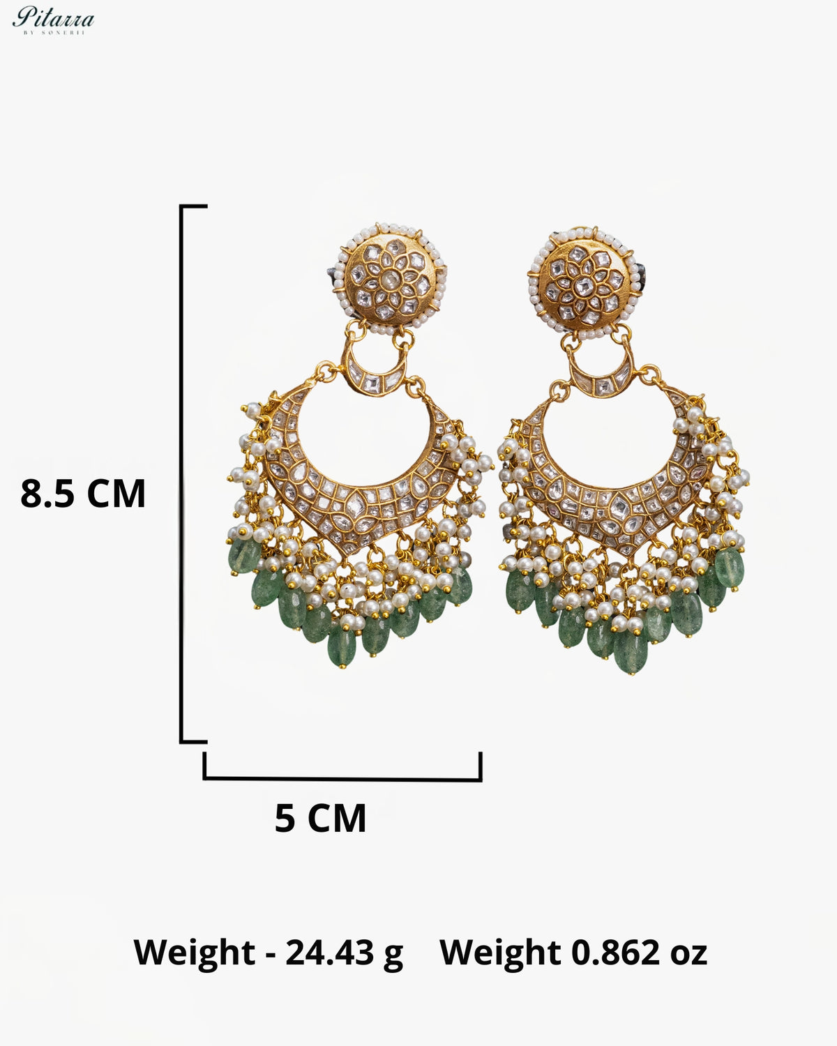 Green Pearl Kundan Chandbali Earrings