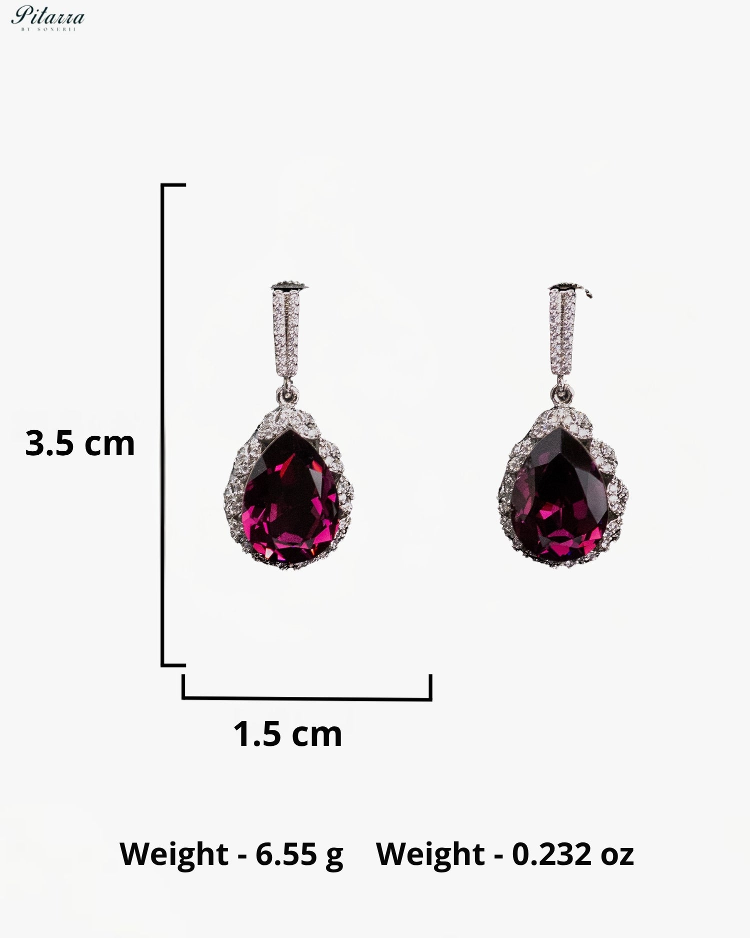 Deep Magenta Pear-Cut Crystal Halo Drop Earrings