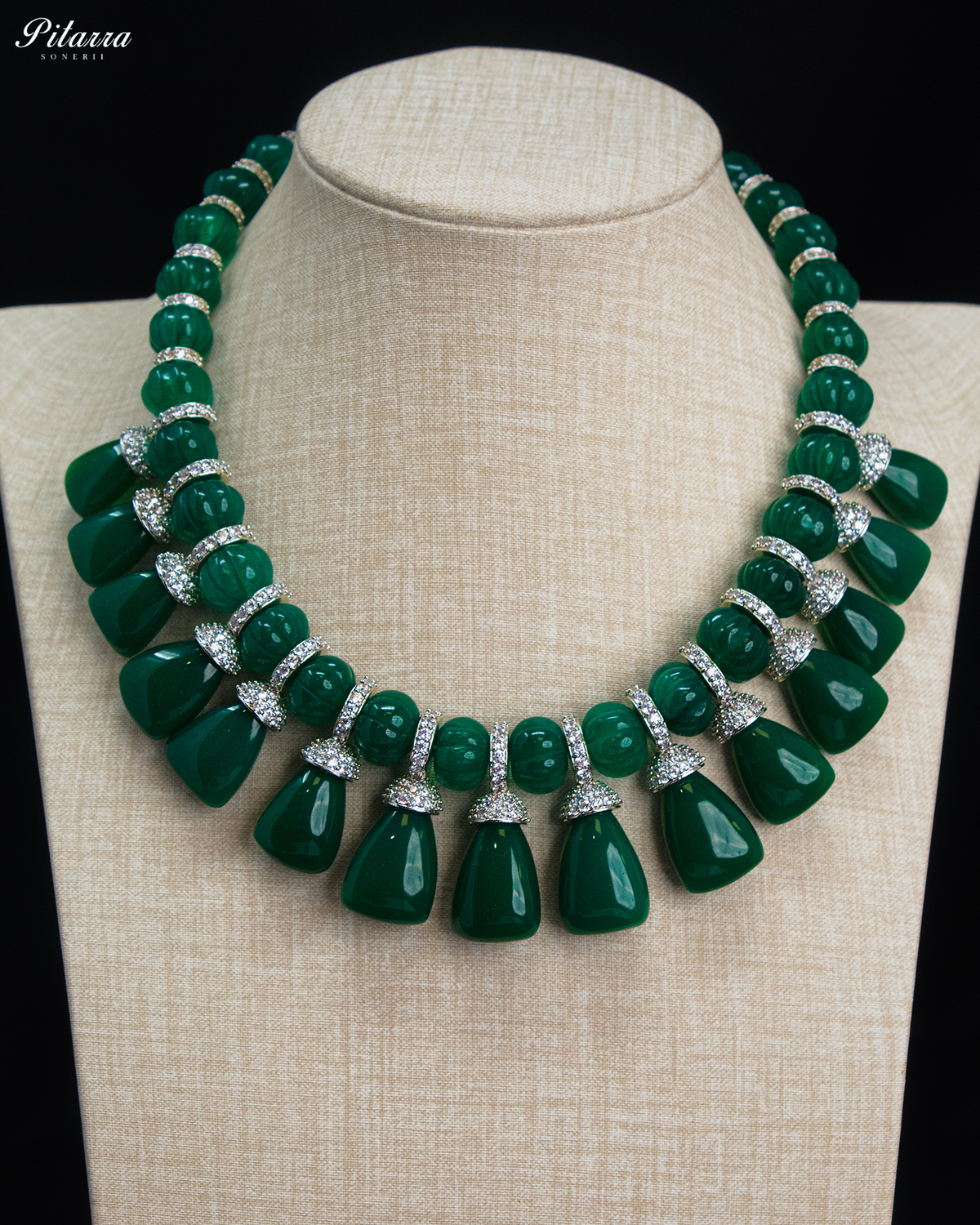 Dark Green Crystal Beaded Necklace Set with Earrings