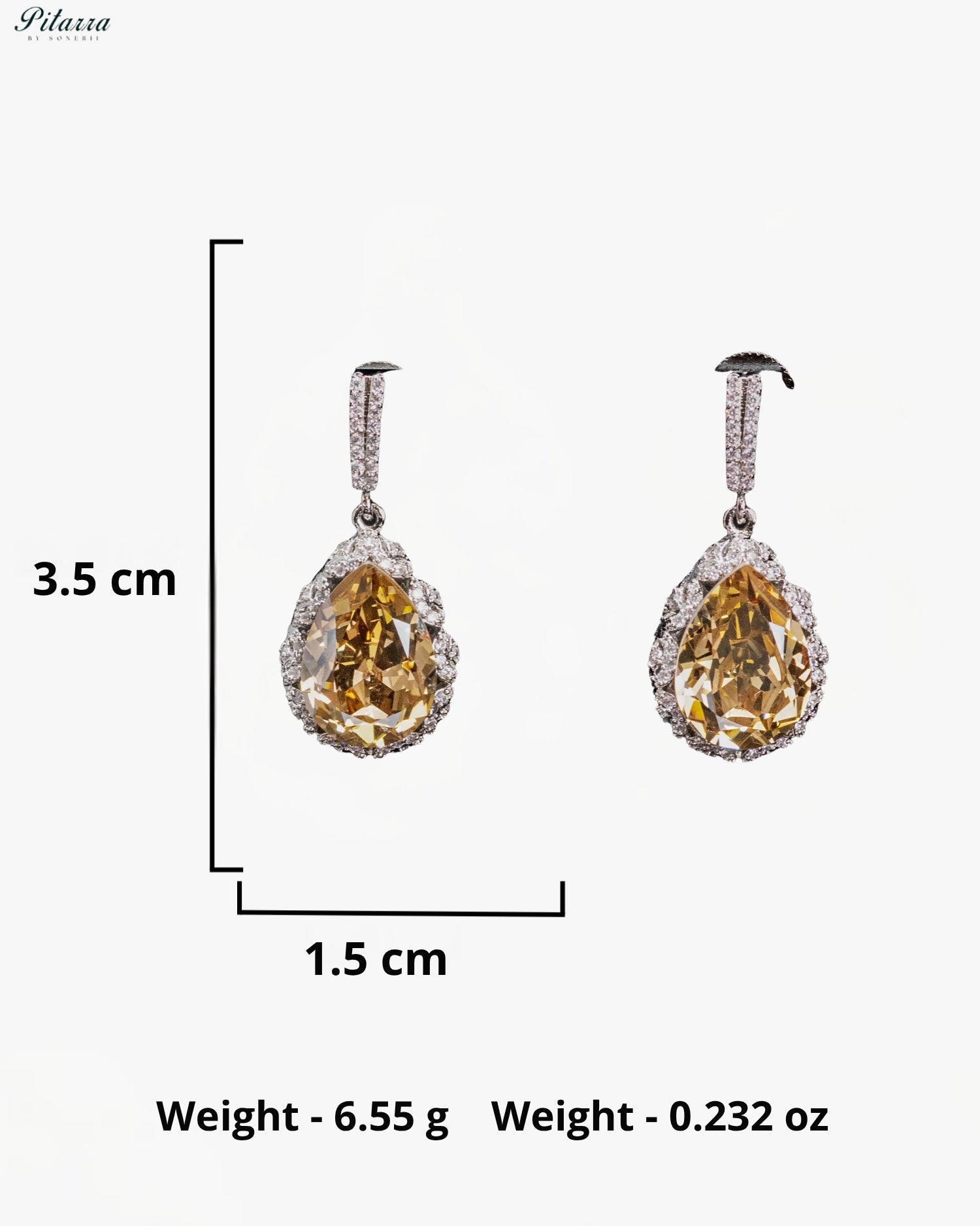 Golden Amber Pear-Cut Crystal Halo Drop Earrings