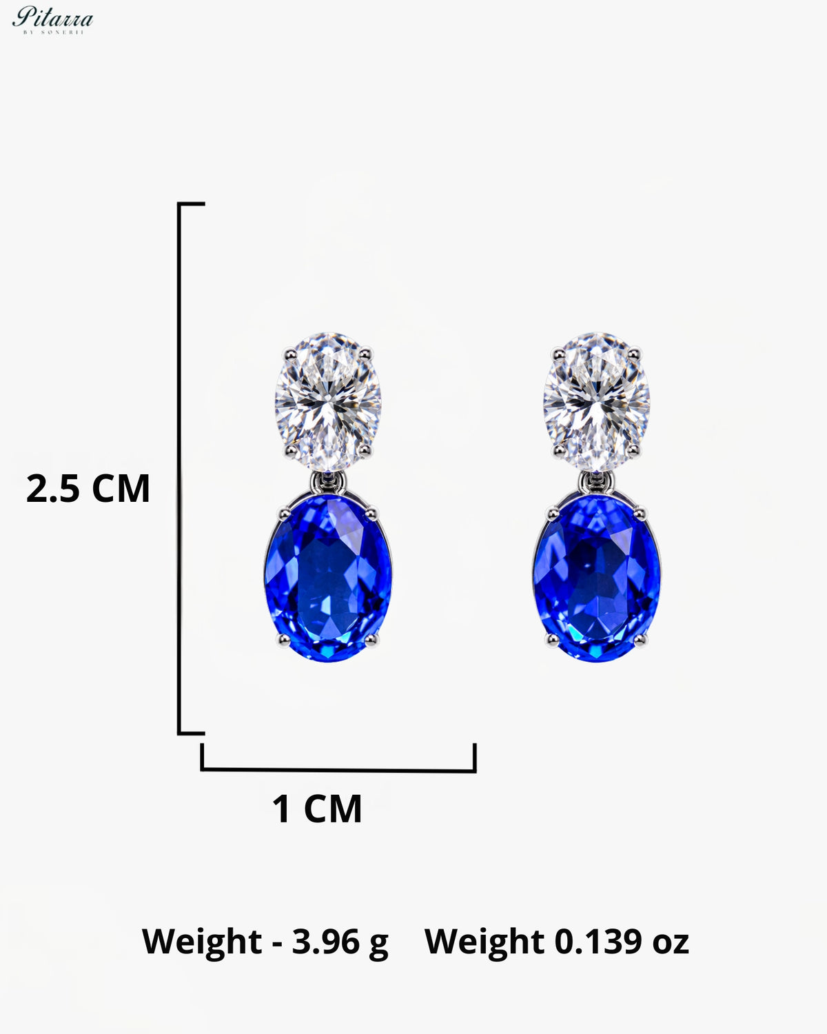 Blue and White Crystal Oval Drop Earrings