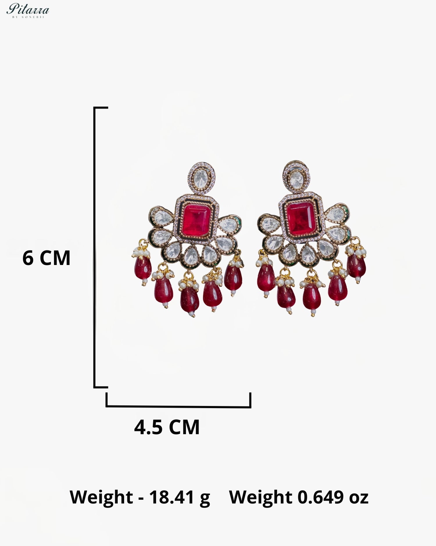 Red Square Pendant Kundan Necklace Set