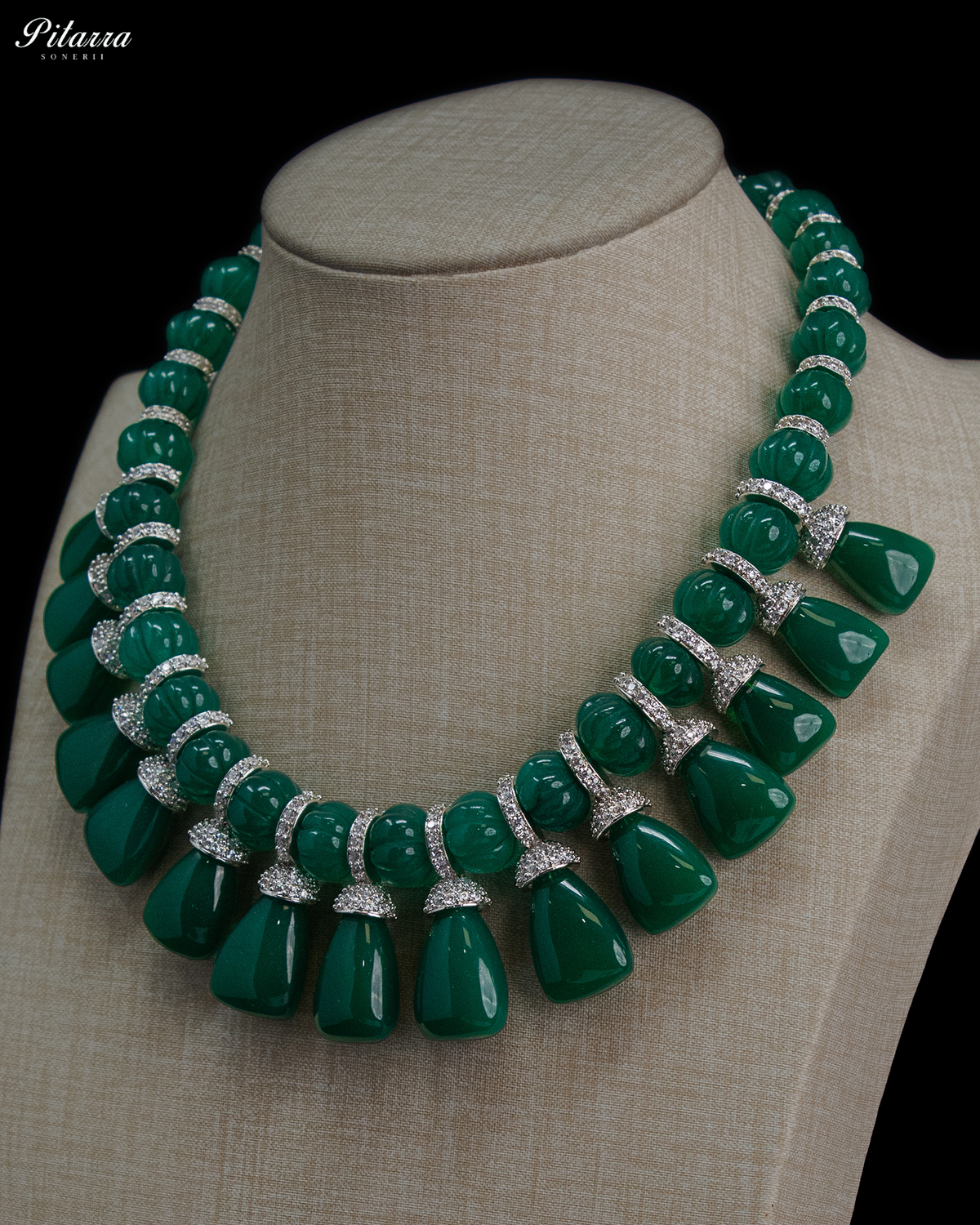 Dark Green Crystal Beaded Necklace Set with Earrings
